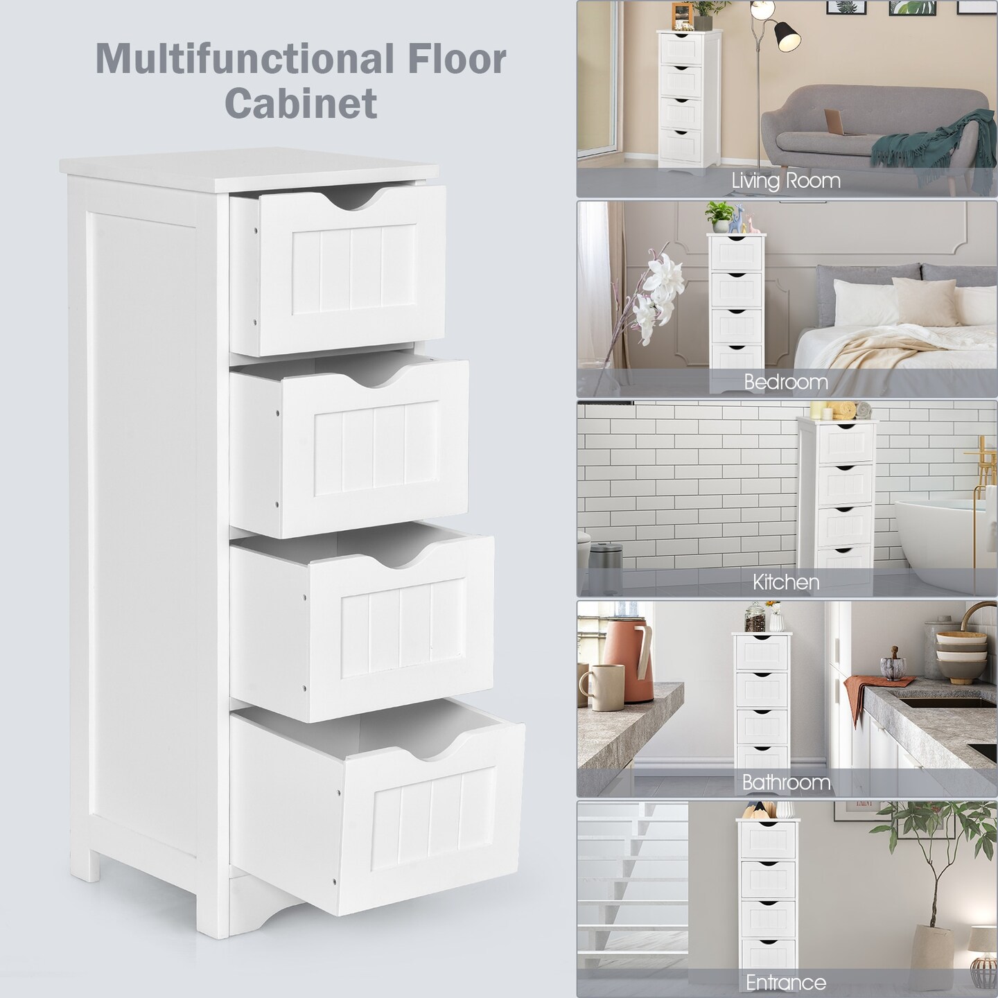 Freestanding Storage Cabinet 4 Drawers with Anti-Toppling Device and Waterproof Surface