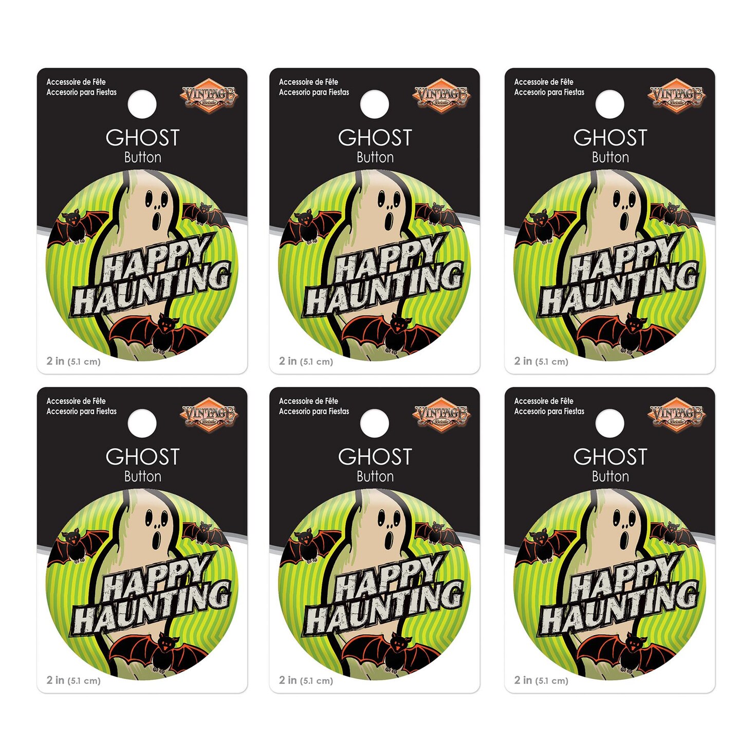 6 Pack Beistle Vintage Halloween Ghost Button