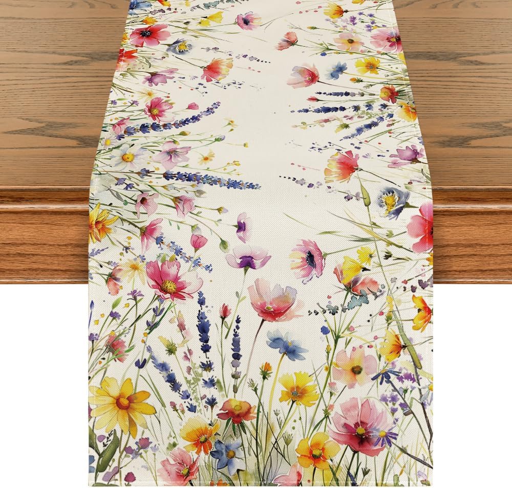 Daisy Lavender Table Runner 13x72” – Linen, Spring/Summer, Indoor/Outdoor