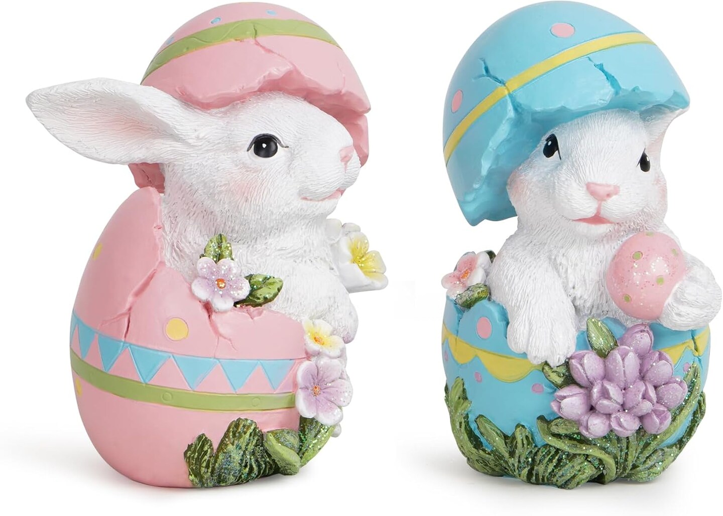 Easter Bunny Decorations Spring Easter Egg/Cup Bunny Indoor Home Decor Farmhouse Country Style Flowers Bunny Figurines (2pcs Easter Egg Rabbit Color 1)