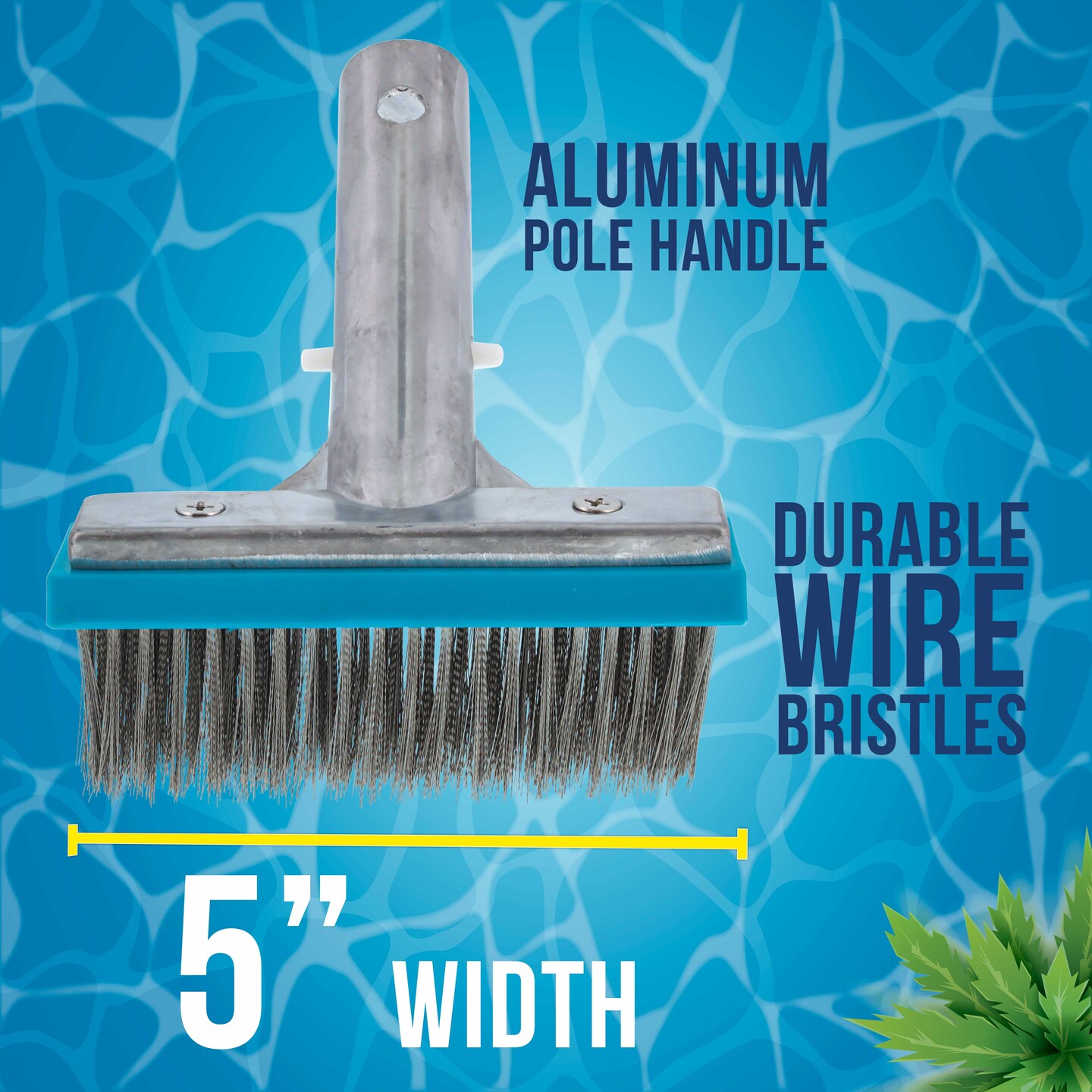 U.S. Pool Supply 5&#x22; Stainless Steel Wire Bristle Pool Brush, HD Aluminum Pole Handle - Clean Remove Rust Stains on Concrete, Calcium Build-Up on Tiles