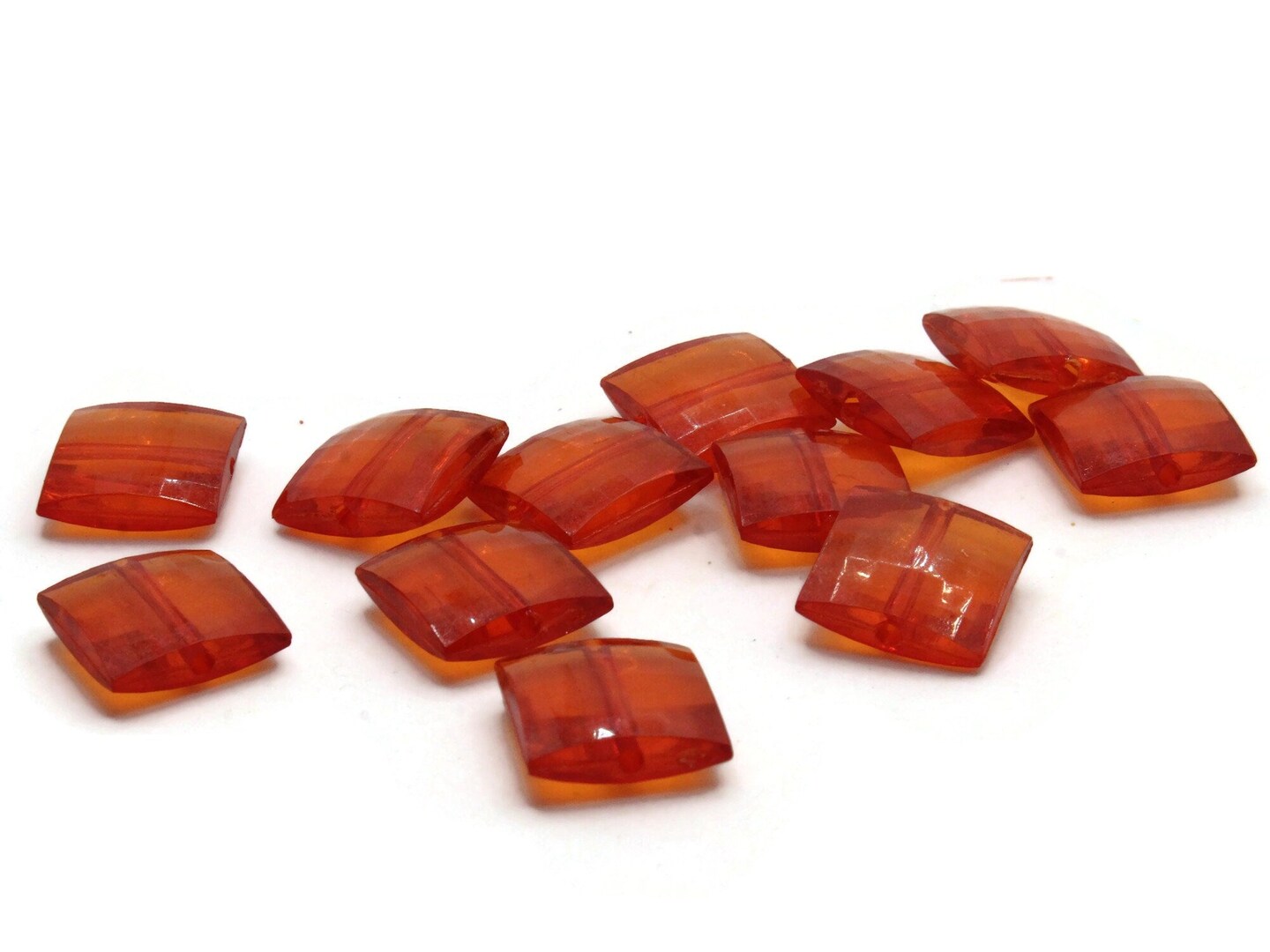 12 16mm Red Acrylic Gems Faceted Square Jewel Beads