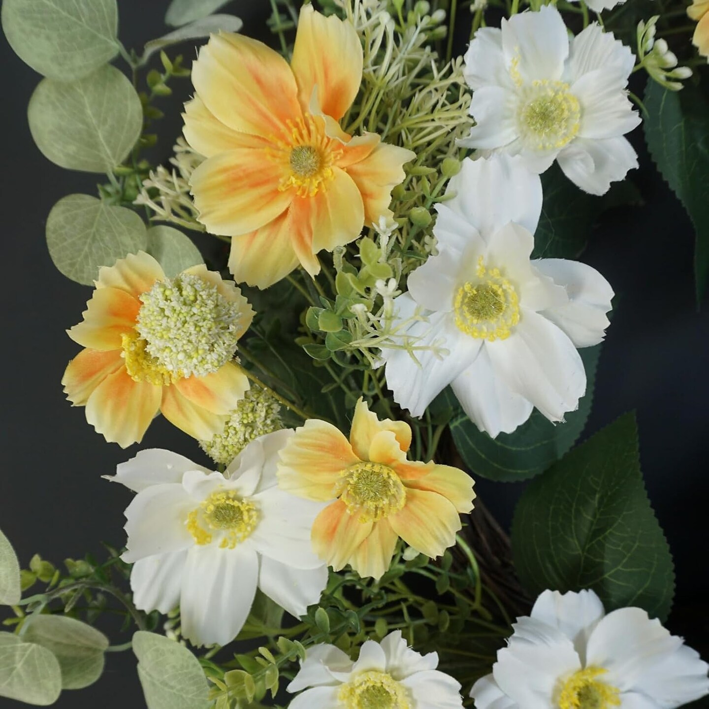 Yellow Summer Floral Arrangement Wreath for Front Door, 20 Inch Artificial Wreath with Cosmos and Daisy Flowers, Tropical Wreath for Porch, Wall, and Window Home Decor"