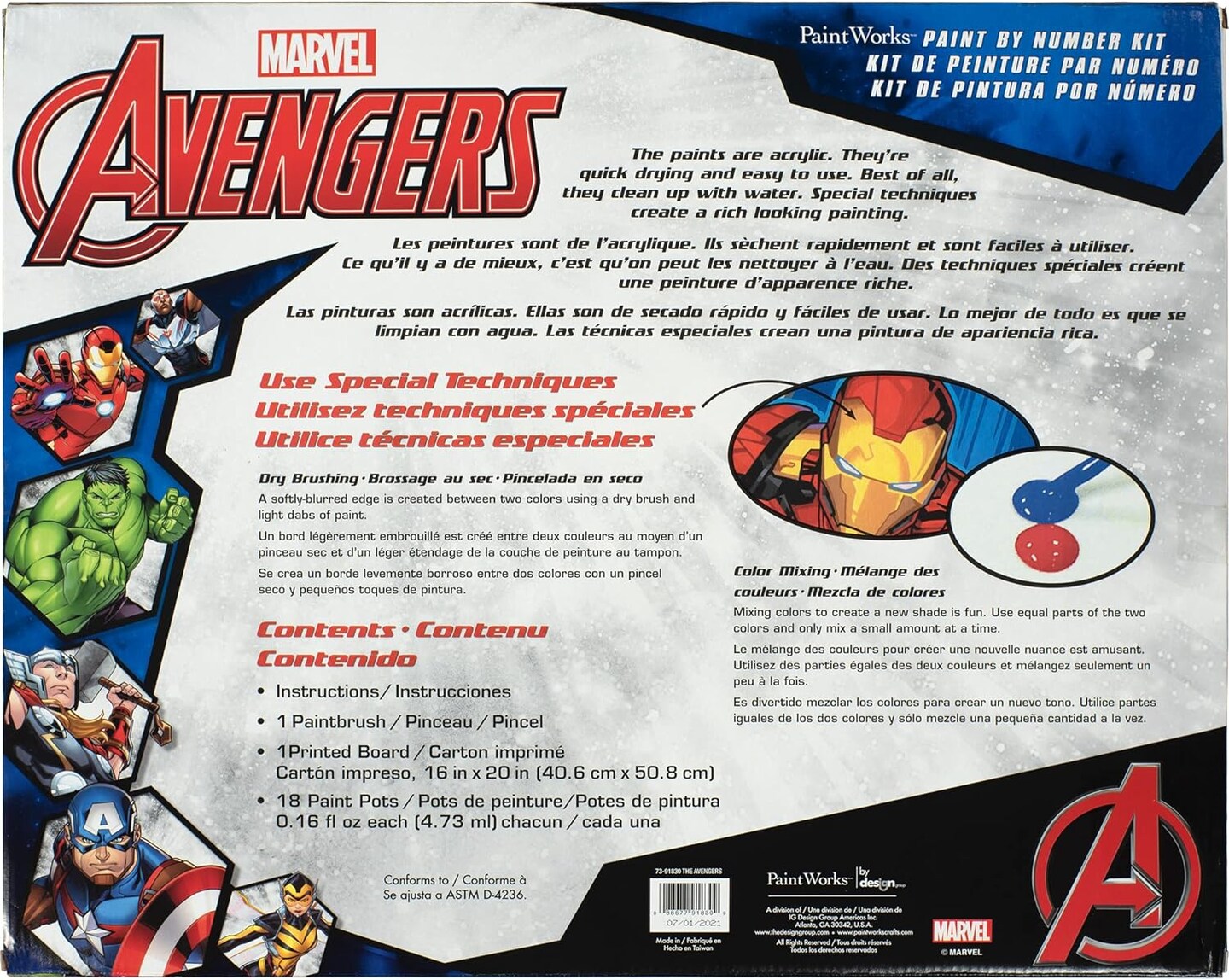 PaintWorks Marvel Avengers Paint by Numbers for Adults and Kids, Finished Project 16" x 20", Multicolor 21 Piece