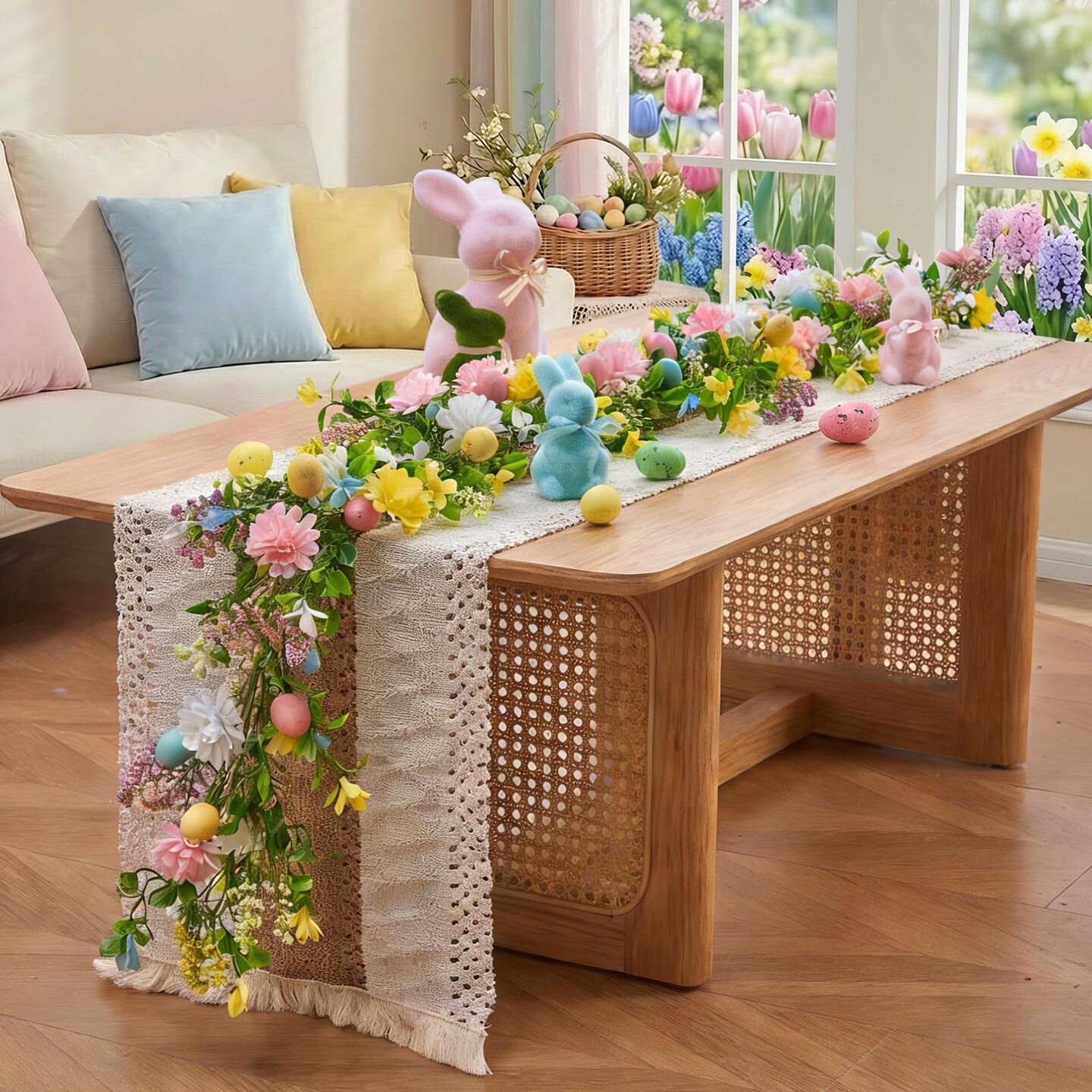 6 Ft Easter Garland, Easter Egg Garland for Mantle, Spring Summer Pastel Artificial Flower Garlands, Easter Decorations for Home Mantle Fireplace Indoor Decor