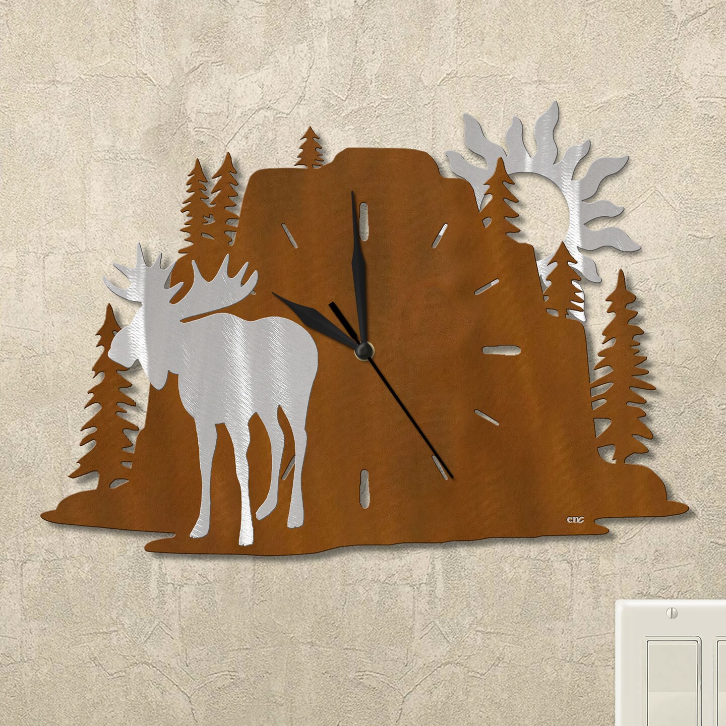 15in Pine Mountain Moose Metal Wall Clock: Lodge Decor in Black or