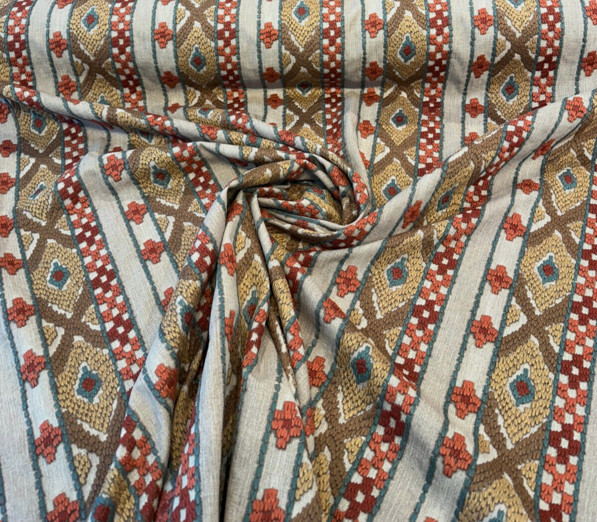 1 Yard Rust Tranquil Embroidered Drapery Upholstery Fabric 53.25 Inches Wide