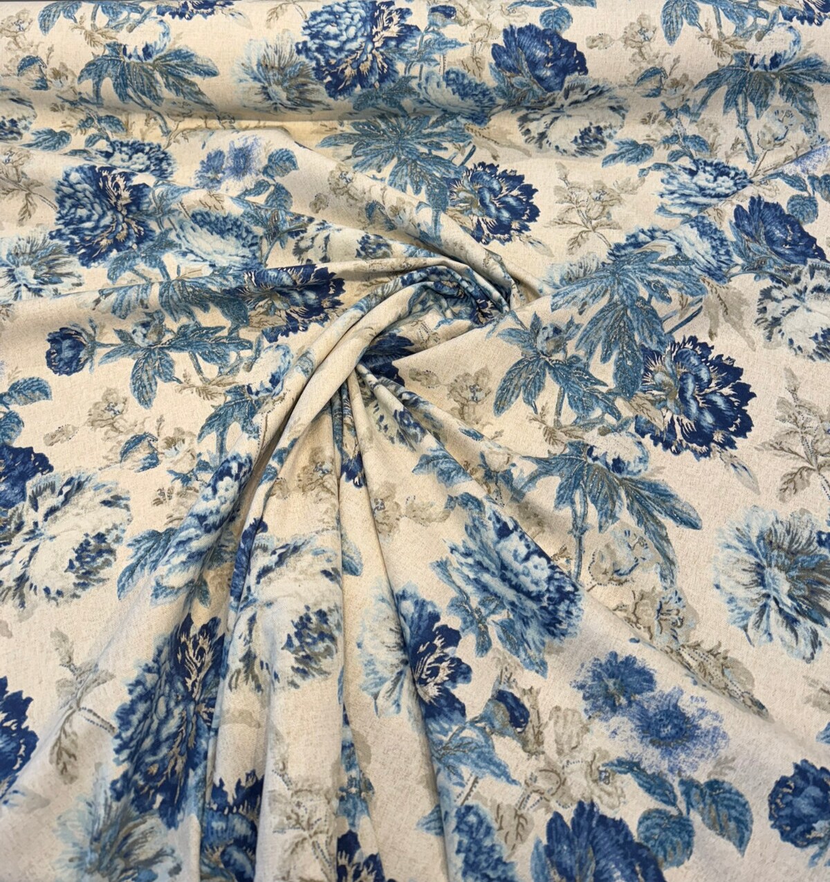 1 Yard Daphne Blue Luna Floral Cotton Linen Fabric for Upholstery and Drapery 54 Inches Wide