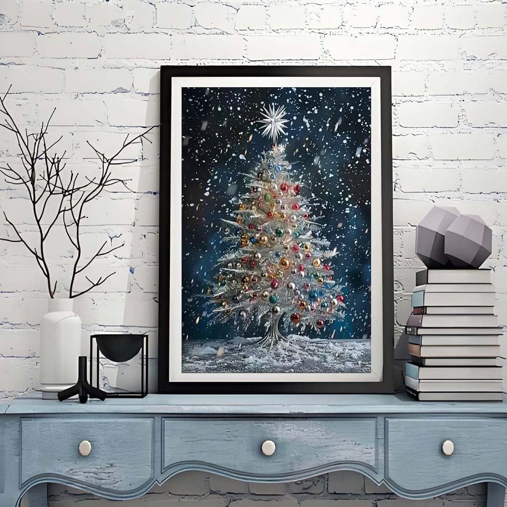 Christmas Tree Diamond Painting Kit for Adults &#x2013; 5D Full Round Drill Snowflake Diamond Art for Beginners &#x2013; DIY Winter Holiday Gem Dot Craft for Home Wall Decor &#x2013; 12x16 Inch