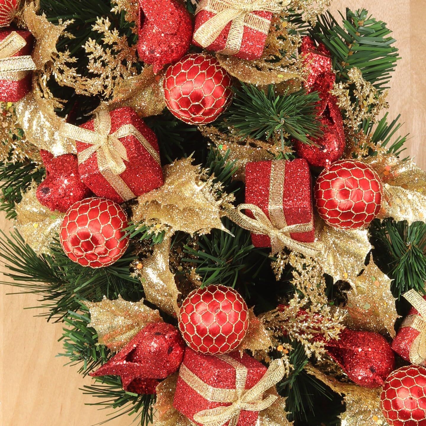 Set of 12 - Red &#x26; Gold Glitter Picks with Dove, Gift Box &#x26; Ball - Christmas Festive Decor for Tree &#x26; Wreath - 2024 Christmas Collection, Floral Home by Artificial Flowers