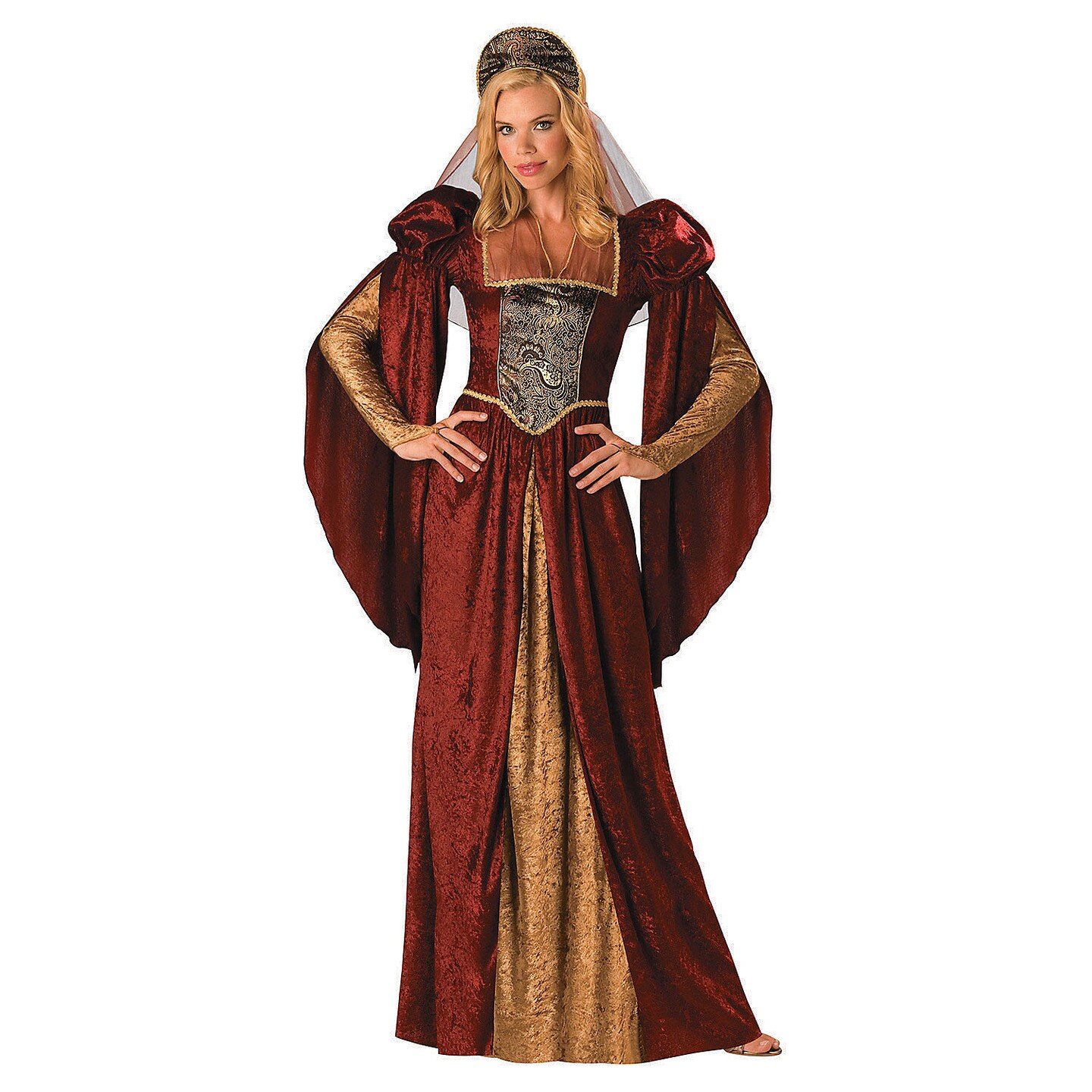 Elegant Womens Medieval Maiden Costume Full Length Gown with Headpiece