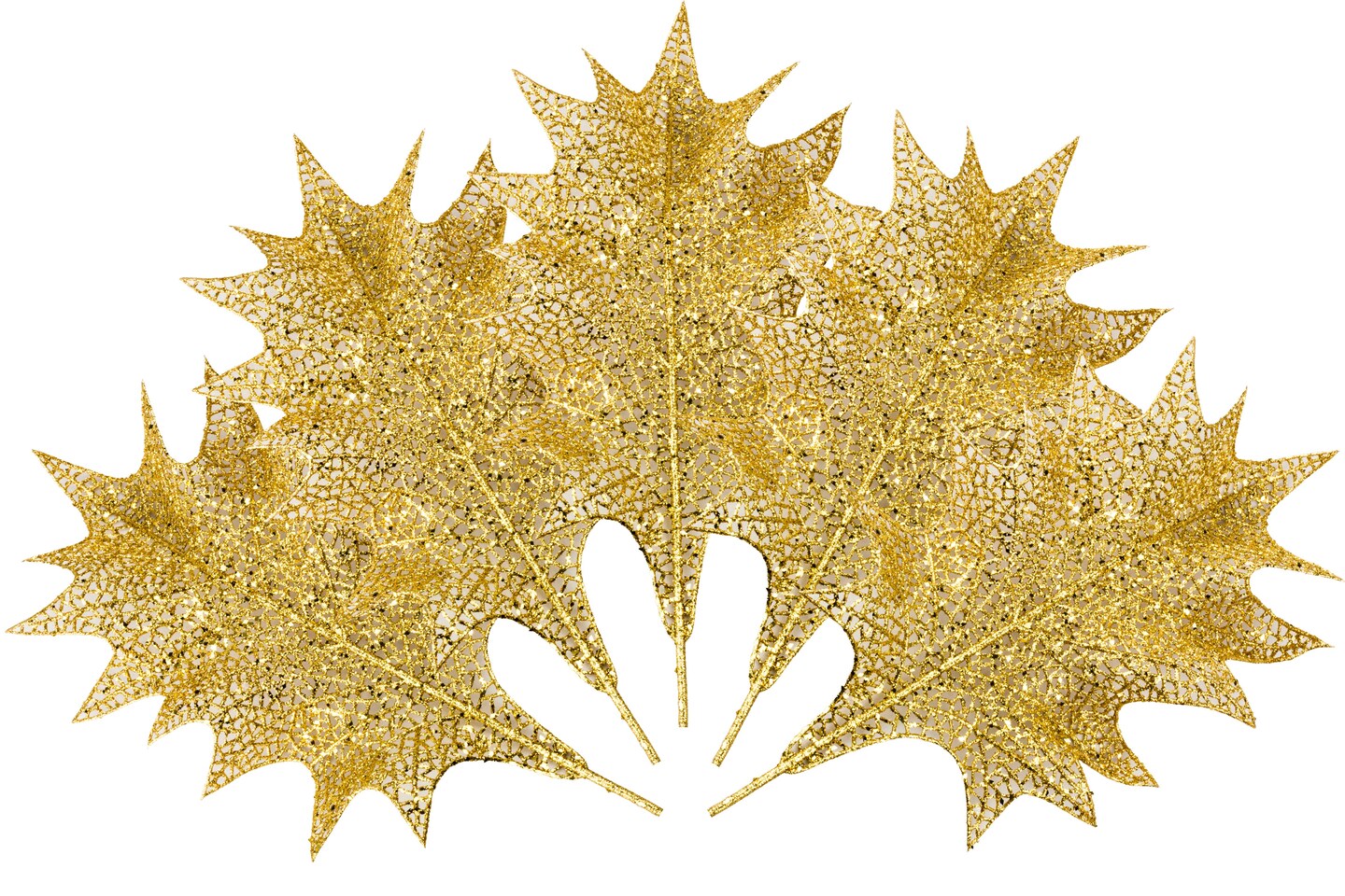 5 Pack of 22&#x22; Gold Holly Leaf Picks with Glitter Enhancements