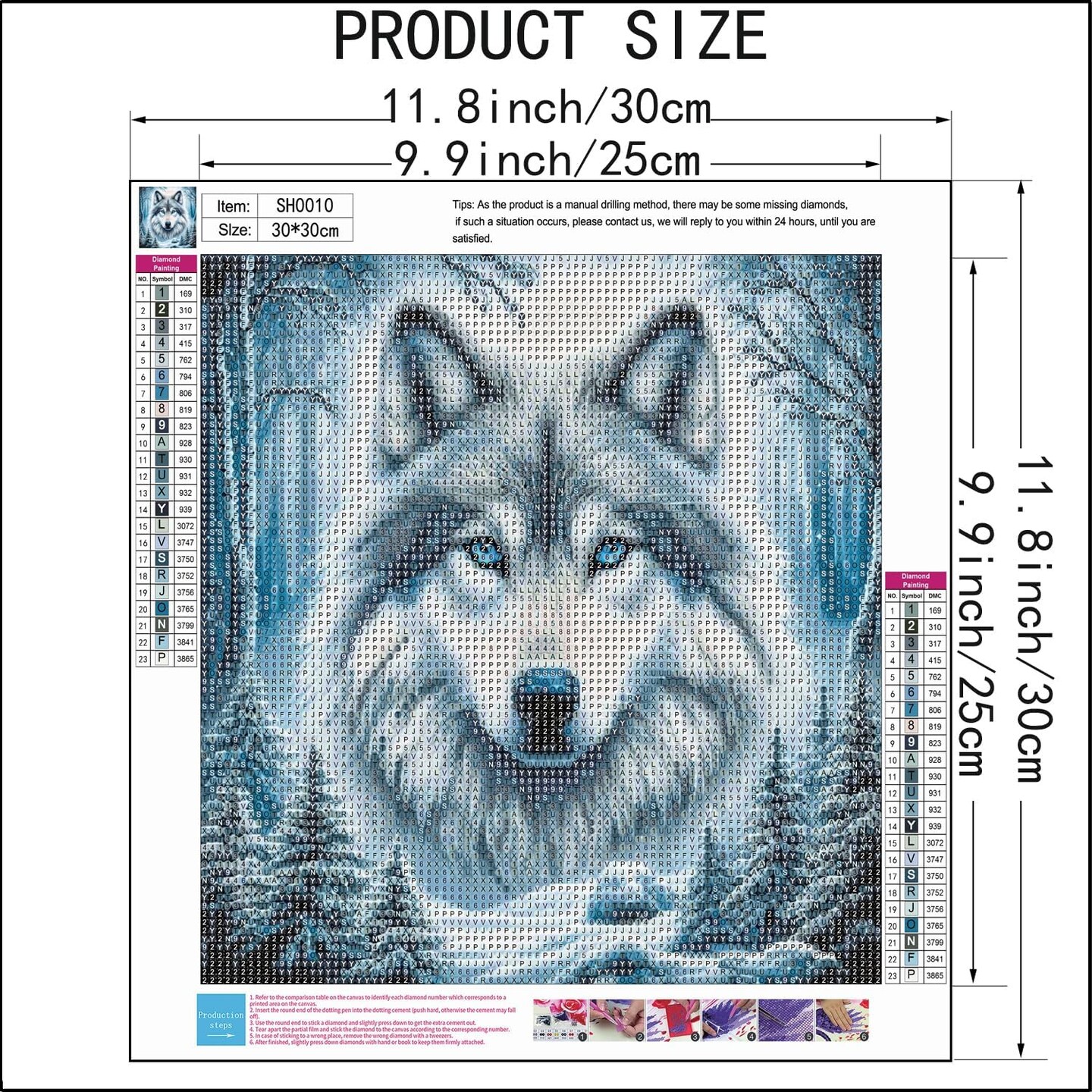 5D Diamond Painting Kit for Adults &#x2013; Cute Animal Wolf Head Full Round Drill Diamond Art &#x2013; DIY Gem Dot Craft for Home Wall Decor &#x26; Holiday Gift &#x2013; 11.8 x 11.8 Inch
