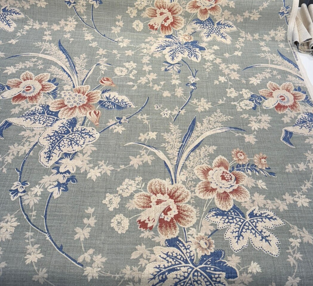 1 Yard Stonington Seaspray Vintage Floral Cotton Linen Upholstery Fabric 54 Inches Wide