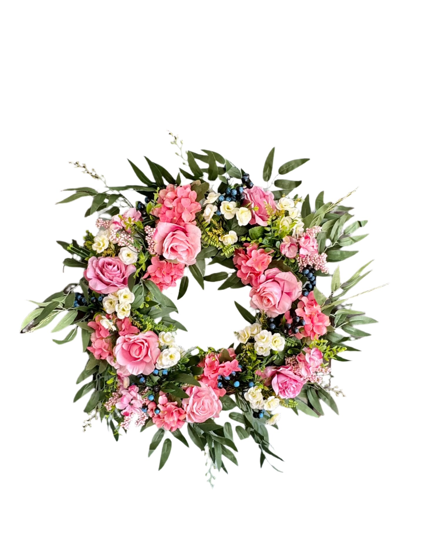 Lyla Pink Rose Green Beech Door Wreath 24&#x22; All Season Indoor Outdoor
