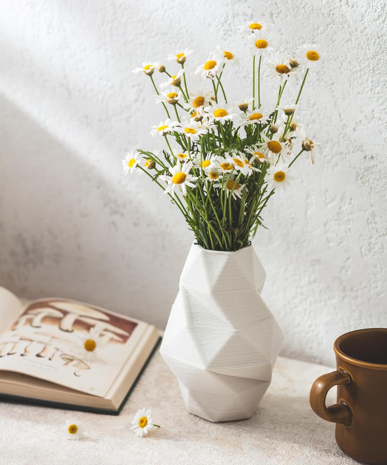 White Ceramic Vase - Elegant Home Decor for Your Beautiful Space, Table Top Decoration, Modern Aesthetic House Accessories - Geometric Shaped Vase for Living Room, Bedroom, Kitchen, Gifts