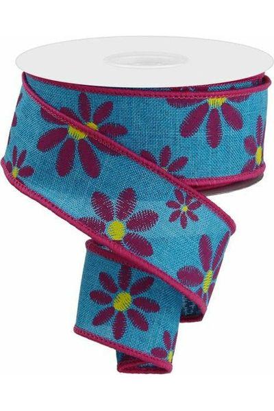 1.5&#x22; Embroidered Daisy Ribbon: Light Teal (10 Yards)
