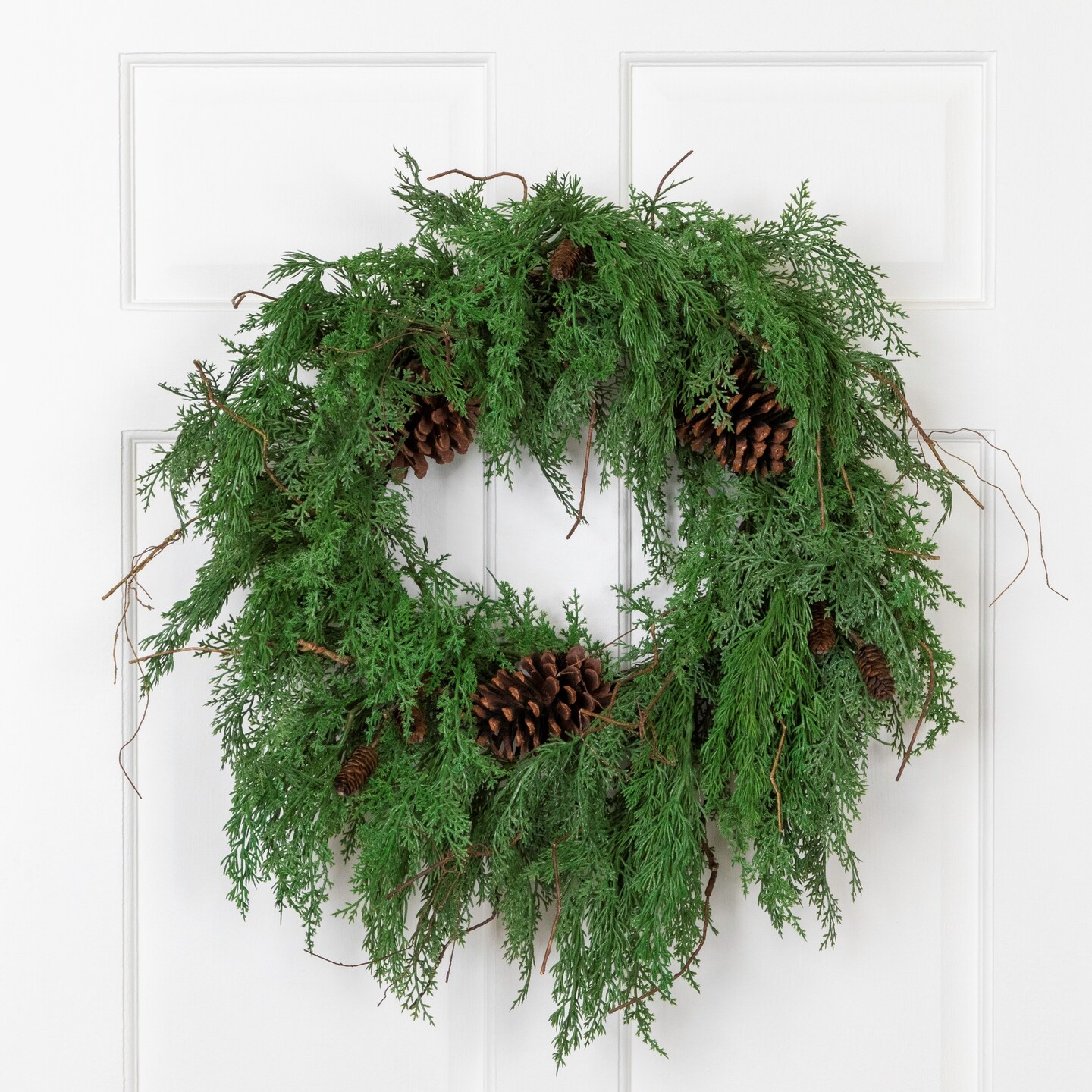 Northlight Pine Cones and Cedar Artificial Christmas Wreath - 26&#x22; - Unlit