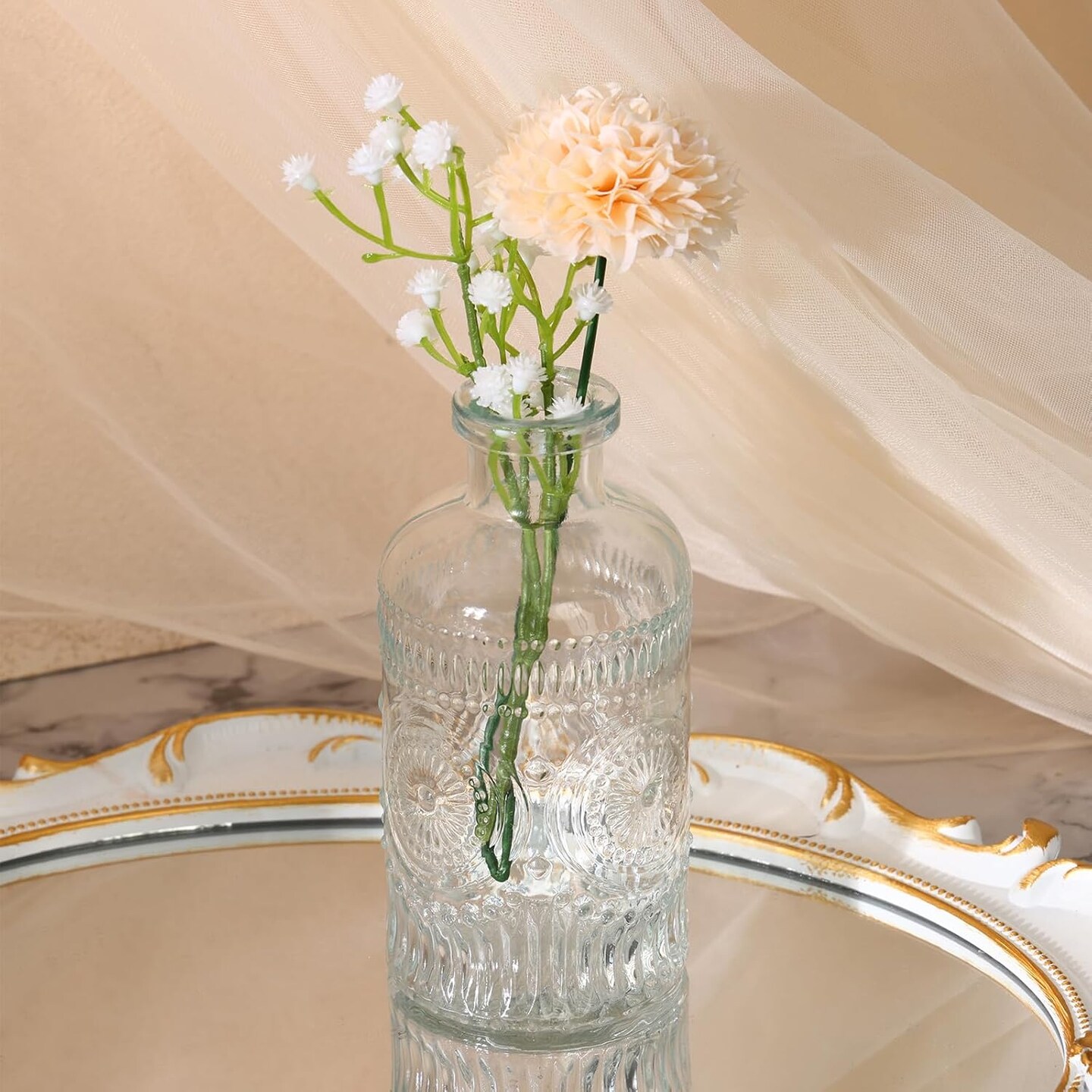 Set of 5 Bud Vases, Small Vase for Flowers, Glass Vase for Home Decor, Wedding Decorations, Clear Flower Vases for Centerpieces, Vintage Vase for Home Decor 2.56"L x 2.56"W x 4.92"H
