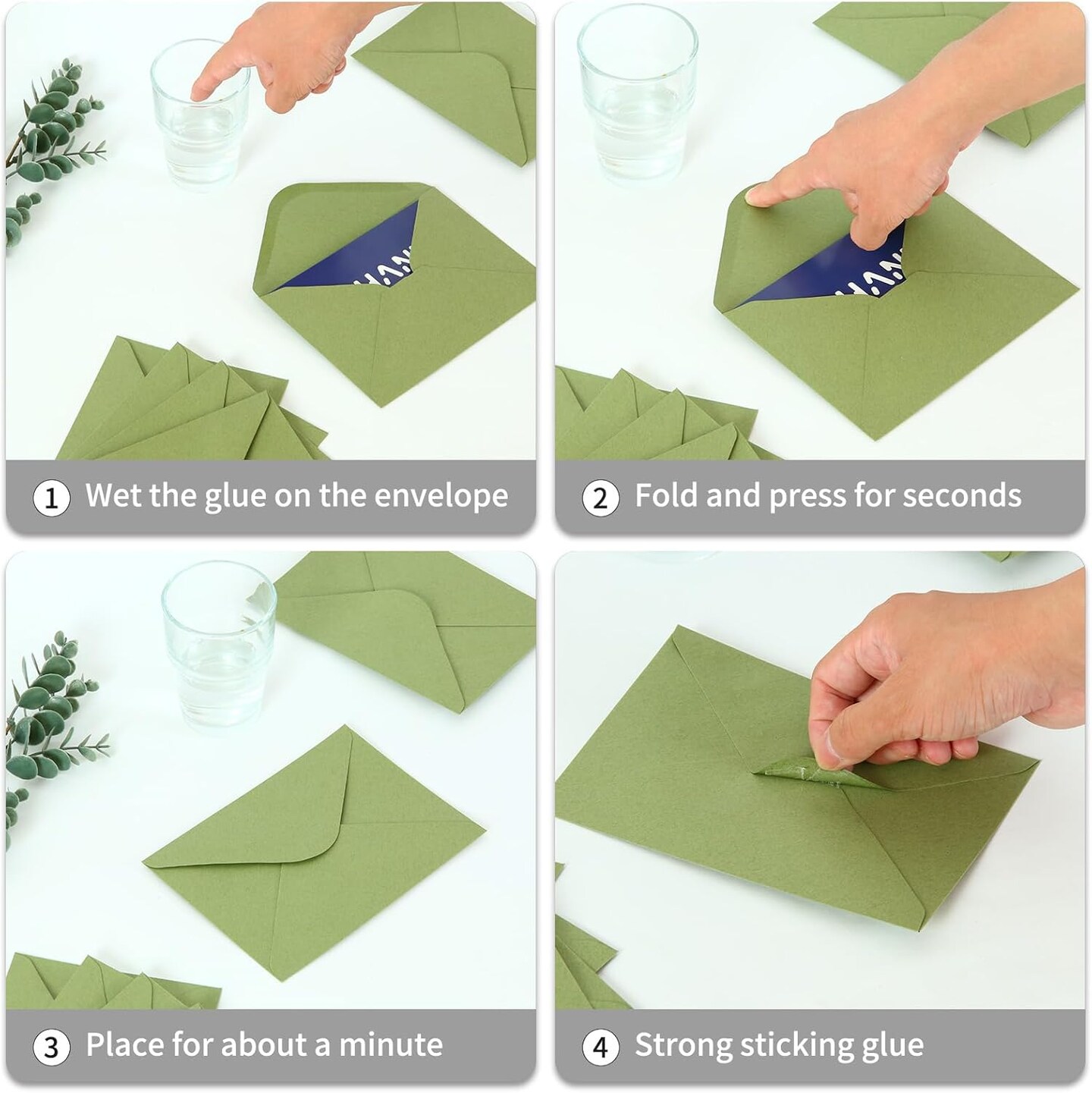 100 Pack 4x6 Envelopes, Contour Flap A4 Sage Green Envelopes for Invitation, ideal for Weddings, Baby shower, RSVP Card, Colorful Envelopes for Personalize Gift Cards, Birthday Party 4.5 x 6.4 Inches