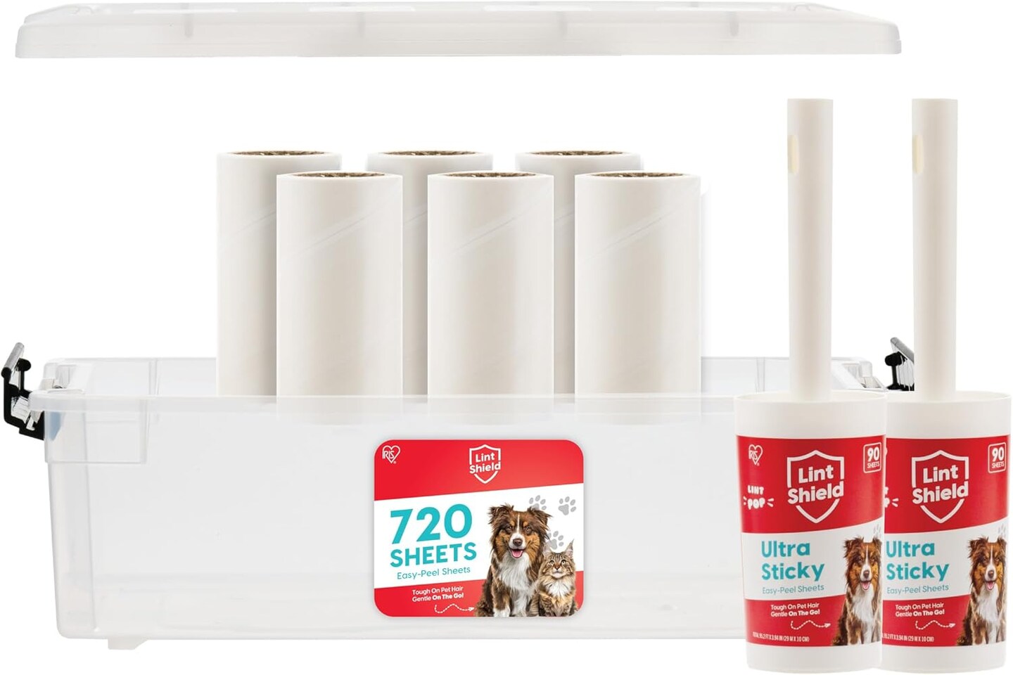 IRIS USA Extra Sticky Lint Roller, Standard Pack Comes with Storage Box and Refills, 90 Sheets/Roll, 720 Sheets Total
