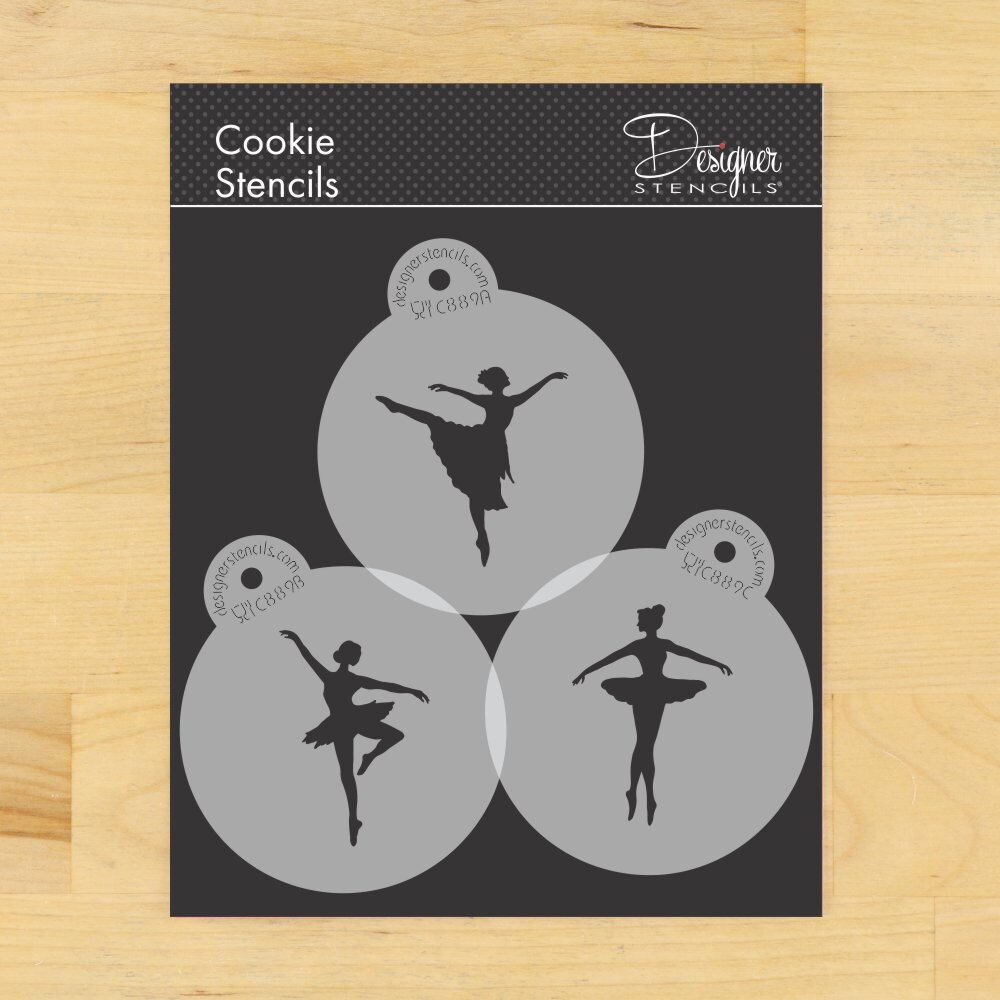 Ballerina Cookie Stencil Set | C889 by Designer Stencils | Cookie Decorating Tools | Baking Stencils for Royal Icing, Airbrush, Dusting Powder | Reusable Plastic Food Grade Stencil for Cookies | Easy to Use &#x26; Clean Cookie Stencil