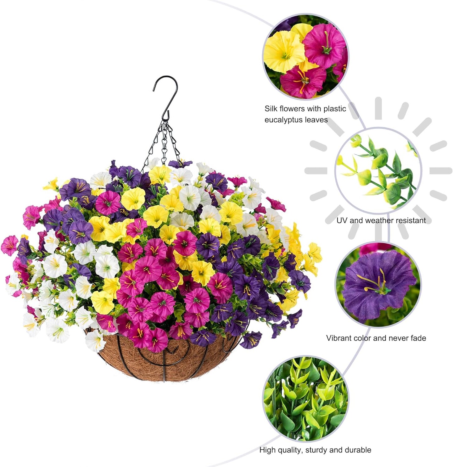 Artificial Hanging Flower Basket – Faux Plants for Spring Decor (12"x12"x6")
