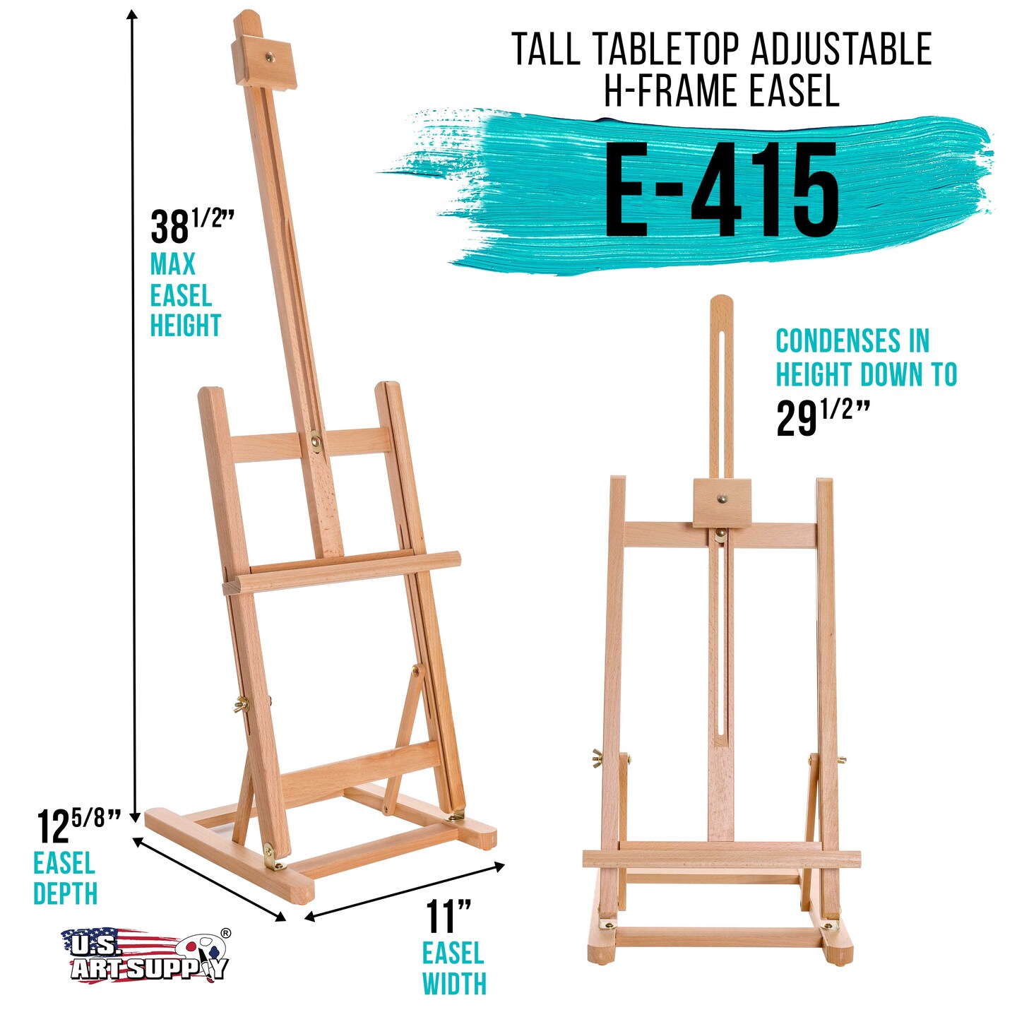 38&#x22; High Tabletop Wooden H-Frame Studio Easel - Artists Adjustable Beechwood Painting and Display Easel, Holds Up To 22&#x22; Canvas, Portable Sturdy Table