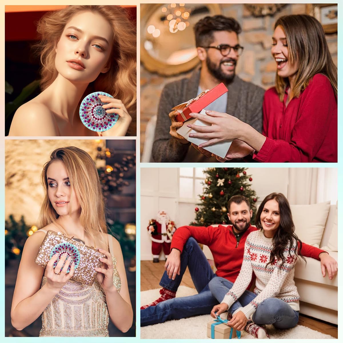 4Pcs Diamond Painting Compact Mirror Kits - DIY Pocket Mirror Diamond Painting Cover Portable Folding Mini Makeup Mirror Diamond Art Crafts Kits for Women Adults (mirror116-119)