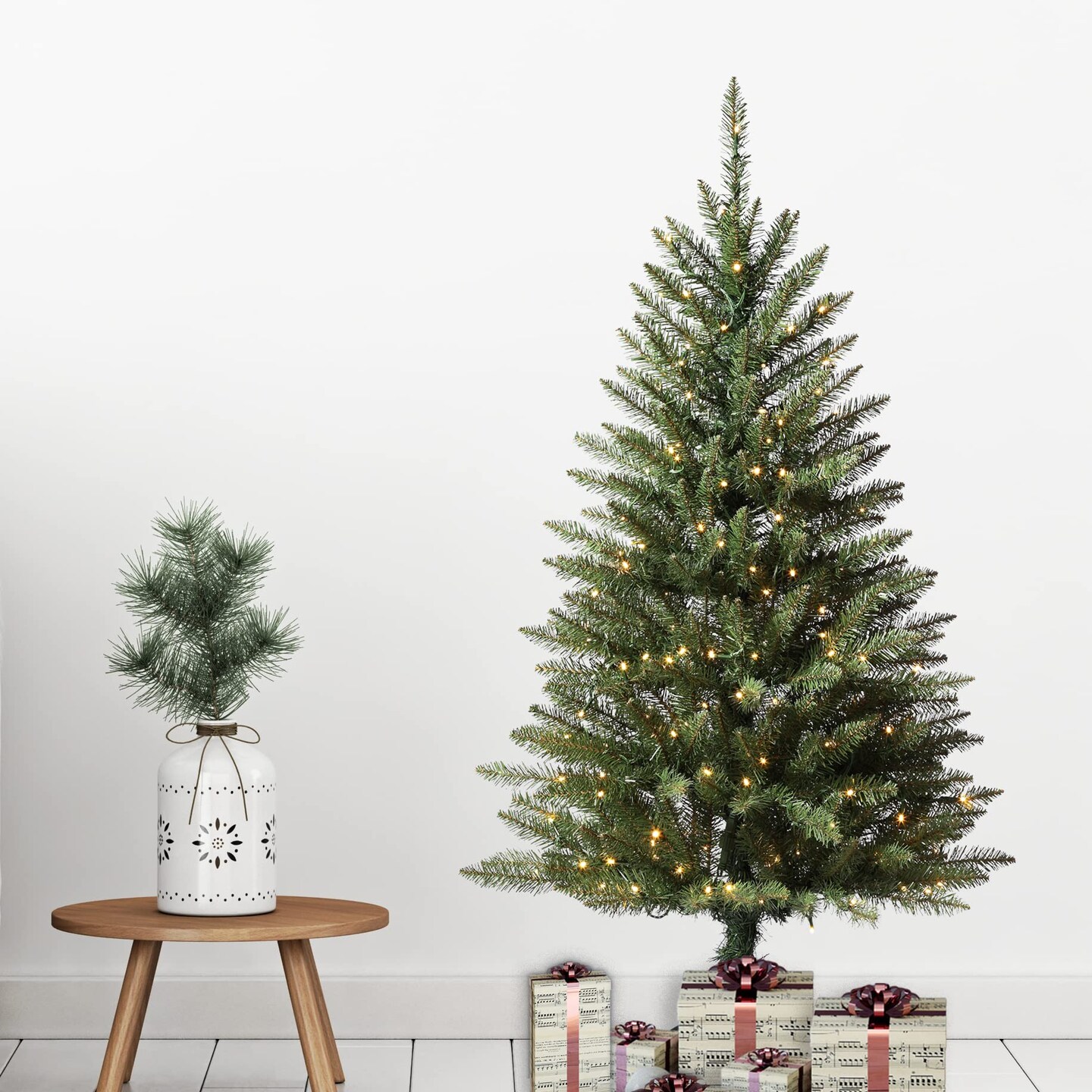 Haute Decor Dumont Fir Pre-lit Artificial Christmas Tree with Warm White Energy-Efficient LED Lights - 4 Foot Tall Size, Perfect for Smaller Spaces