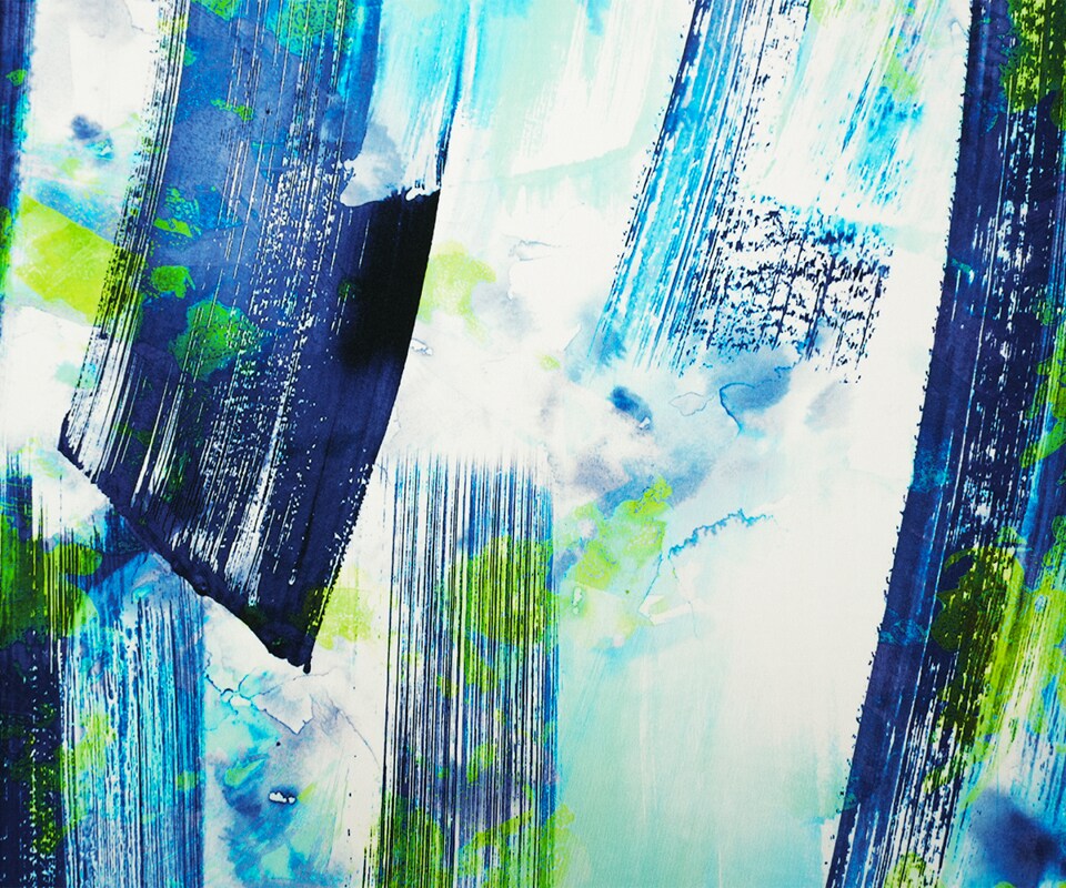 Blue-Green-White Poly Stretch Abstract Printed ITY Jersey Knit Fabric By the Yard