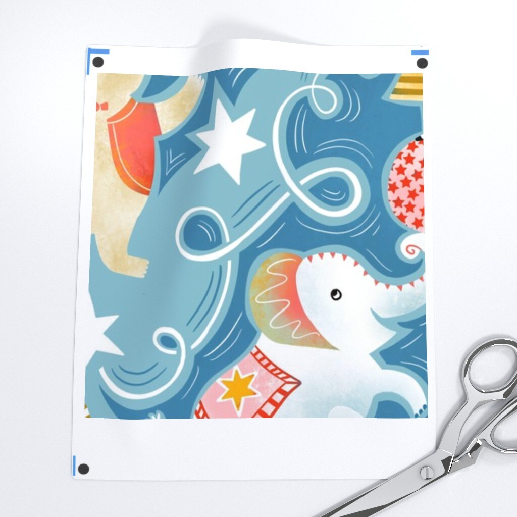 Whimsical Circus Animals Bear Elephant Nursery Kids Baby Playful Colorful Damask Juggling Stars Blue Dots Stripes Large Scale Custom Printed Fabric by Spoonflower Various Fabrics by the Yard or Fat Quarter