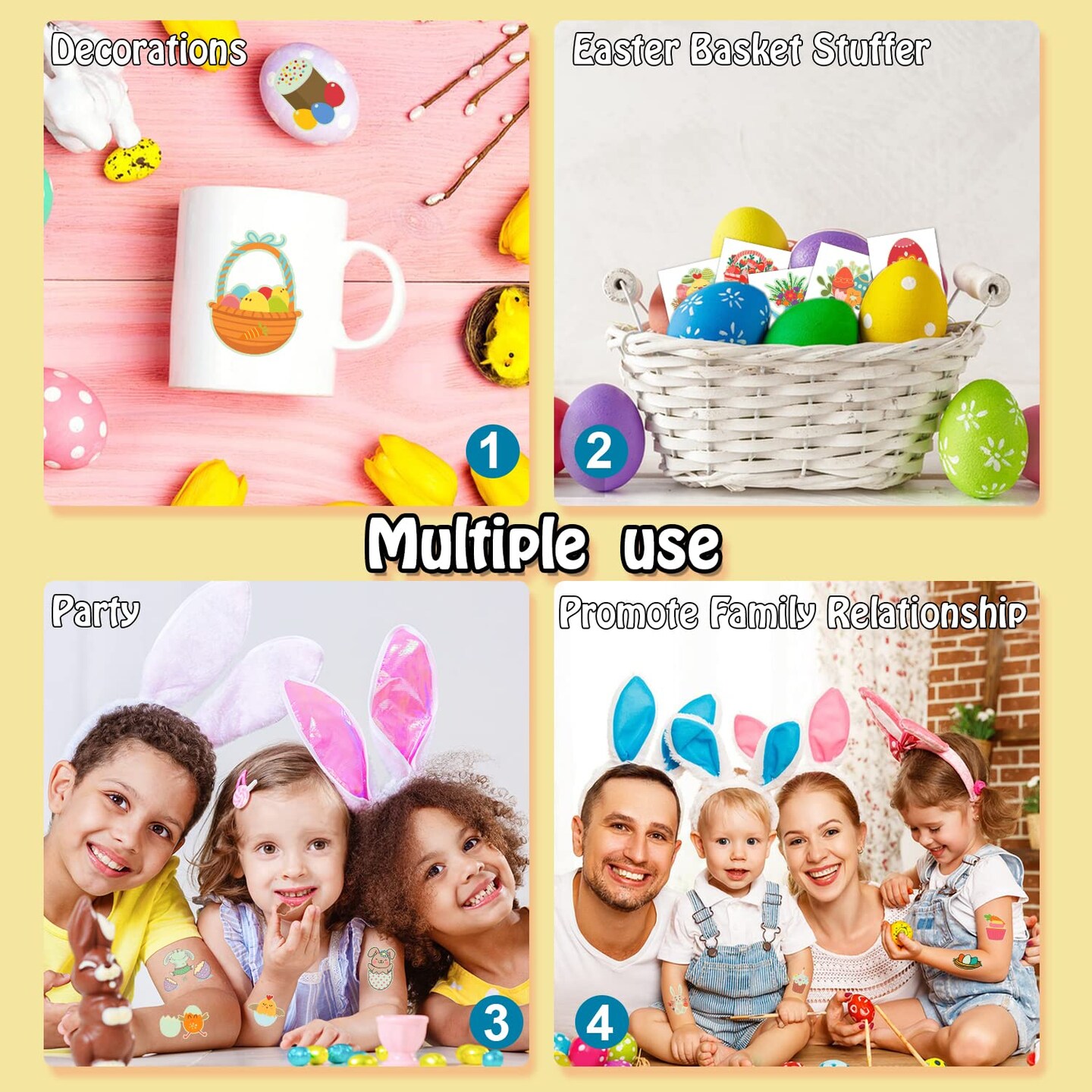204 Styles Glow Easter Kids Temporary Tattoos for Easter Basket Stuffers, Individually Wrapped Sheets Easter Tattoo Stickers for Boys Girls Party Favors, Easter Egg Hunt Games Essentials