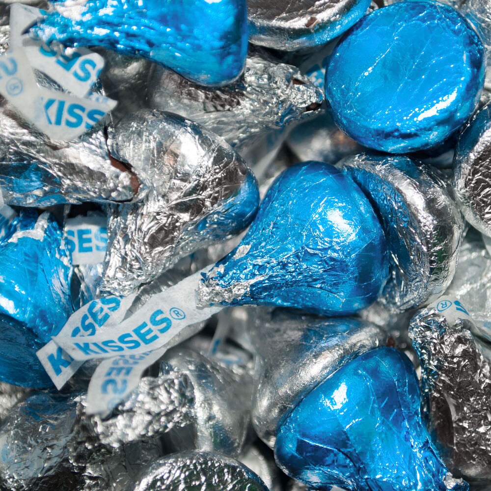 180 Pcs Blue & Silver Candy Hershey's Kisses Milk Chocolates Assortment