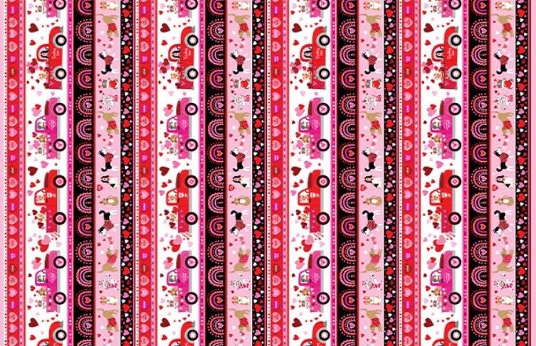 Benartex Valentine Love You Stripe Dogs Multi 100% Cotton Price per Yard
