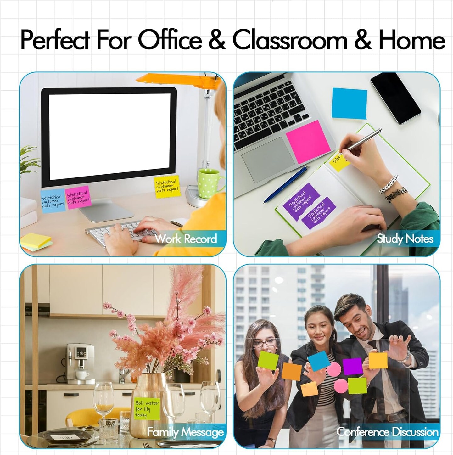 24 Pack Sticky Notes Small, Super Sticking Power Memo Pads, 12 Assorted Colors Self-Stick Pads, 100 Sheets/Pad Strong Adhesive Notes for Home,School,Office,Use on Walls,Doors,Windows