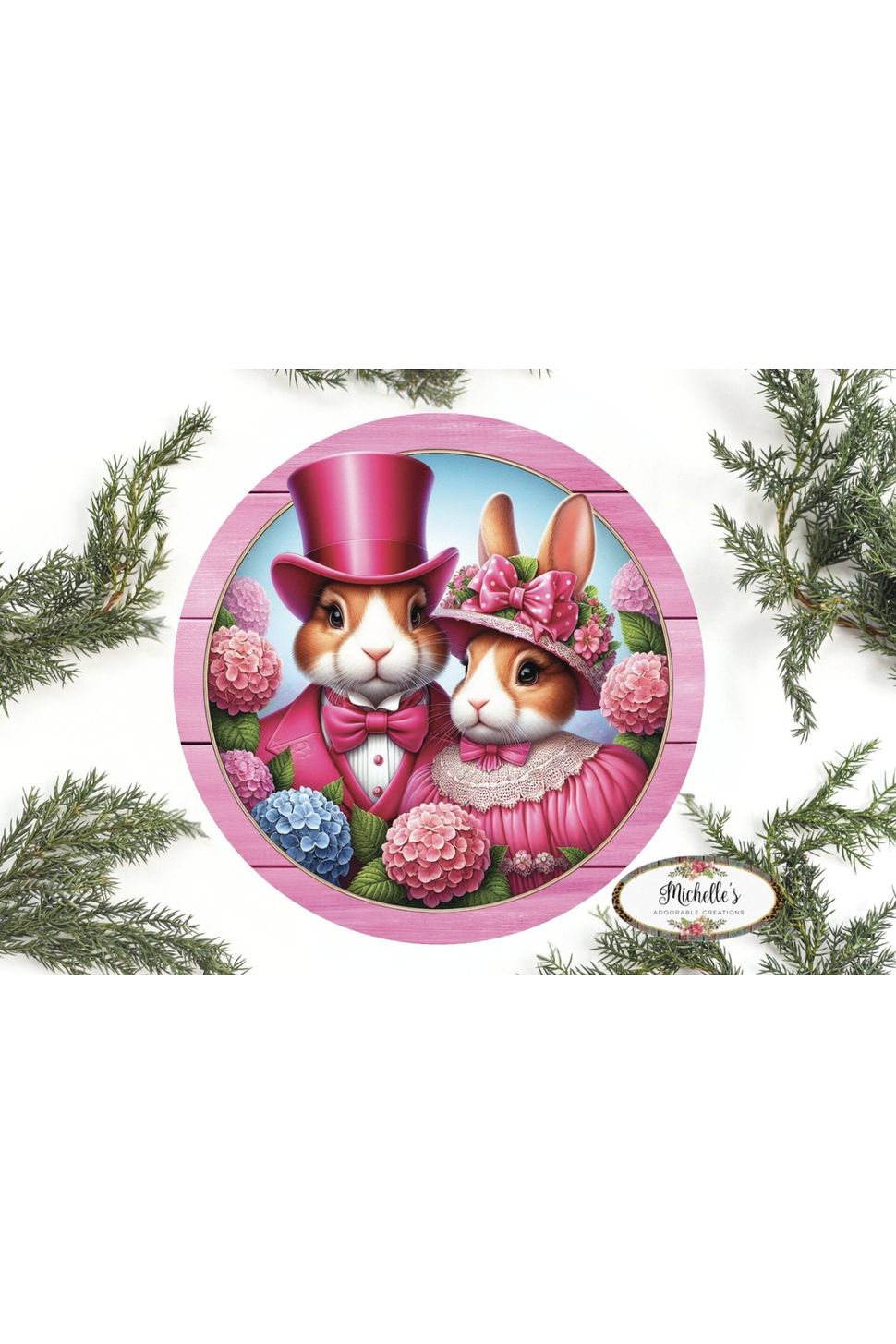 Pink Vintage Easter Bunnies Sign