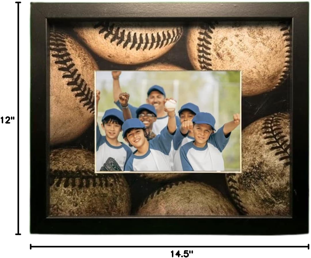 Softball Picture Frame &#x2013; 5x7 Photo Display with Softball-Themed Mat | 12x14.5 Frame for Wall or Tabletop