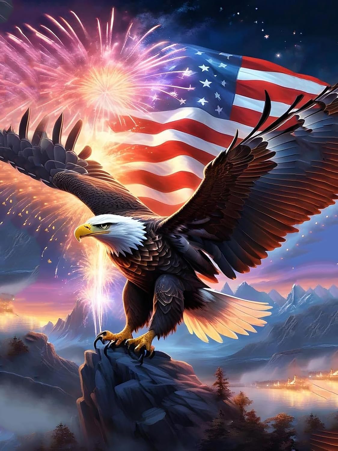 4th of July Diamond Painting Kits for Adults,Independence Day American Eagles Diamond Art Kits for Beginner.Round Full Drills Diamond Dots Gem Art for Holiday Gifts and Home Wall Decor 12X16 Inch