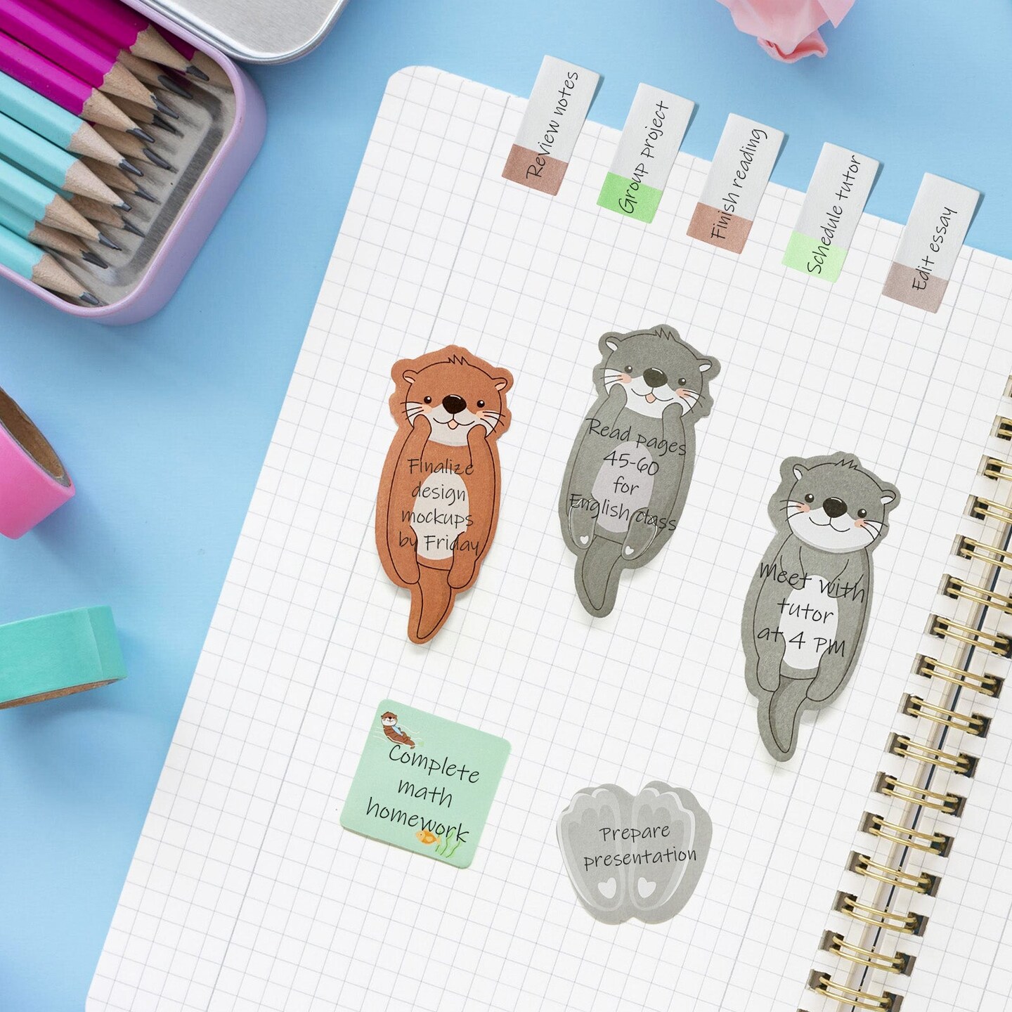 Wrapables Sticky Notes Set, Memo Notepads, Book Tabs, Page Markers, Sticky Notes, Home and Office Supplies (440 Sheets Total), Otters