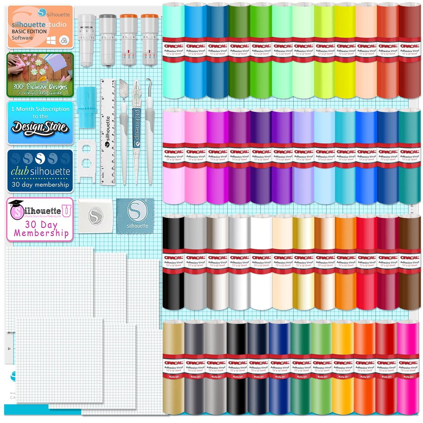 Silhouette Cameo PRO MK-II w/ 64 Oracal Vinyl Sheets, Blades, Tools, Guides