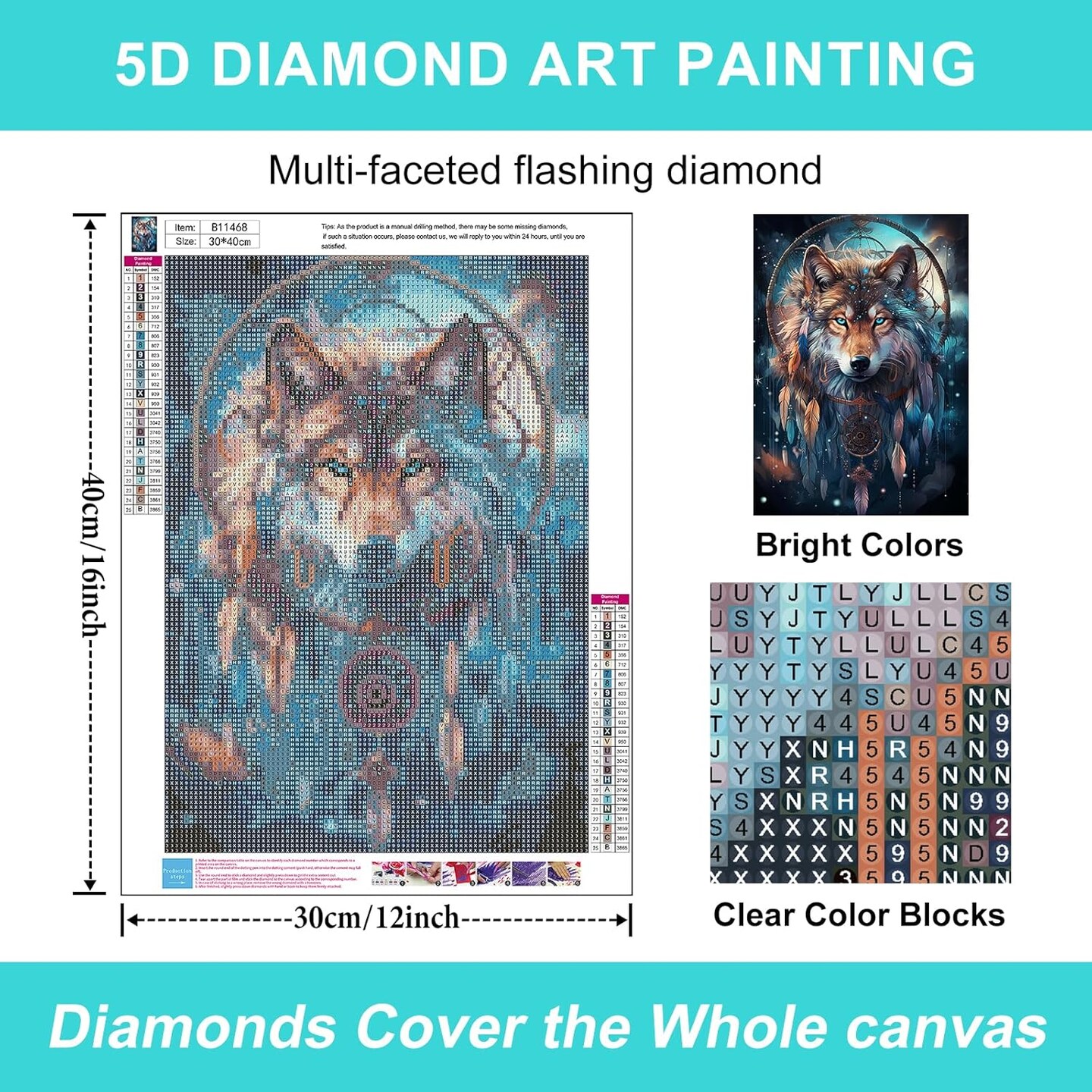 Wolf Diamond Painting Kits for Adults Beginners, Dream Catcher Diamond Art Kits for Adults, Wolf DIY 5D Full Drill Crystal Gem Art Diamond Dots for Gifts Home Wall Decor 12x16 inch