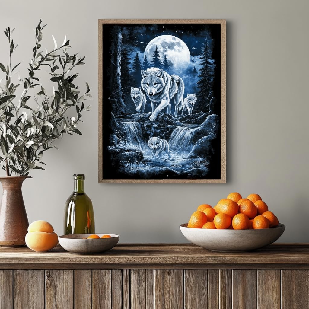 Diamond Art Kits for Adults Full Drill Round Diamond Painting Kits for Beginners Craft Kits for Home Wall Decor Gifts 11.8x15.7inch(Wolves)