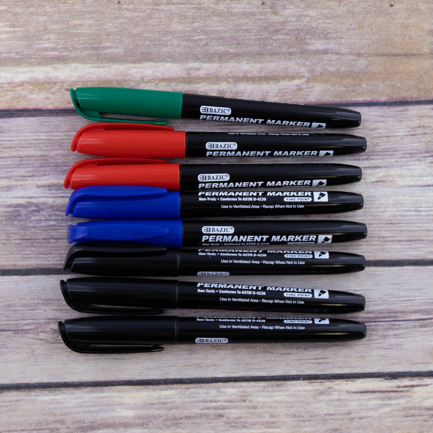 BAZIC Fine Tip Assorted Color Permanent Markers (8/Pack)