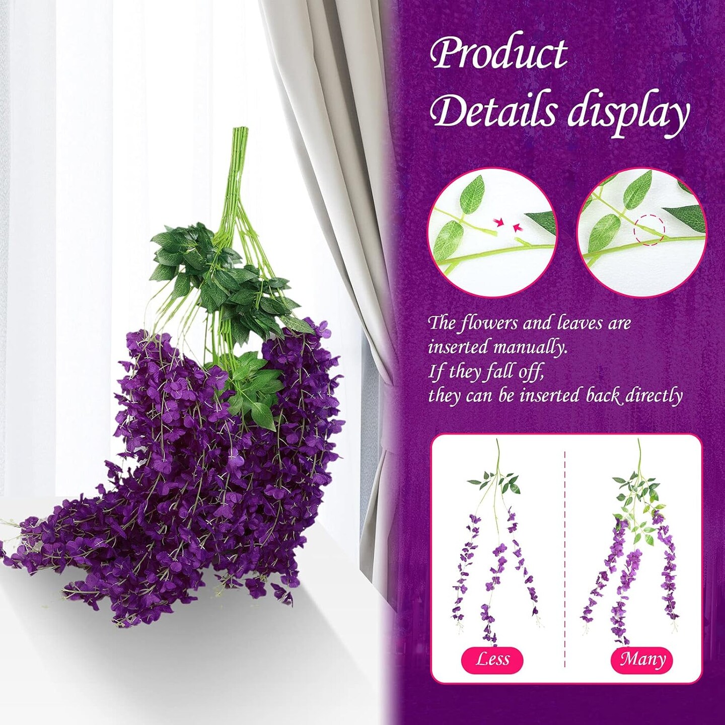 12 Pieces Artificial Wisteria Flowers 3.6 Feet Wisteria Vine Hanging Flower