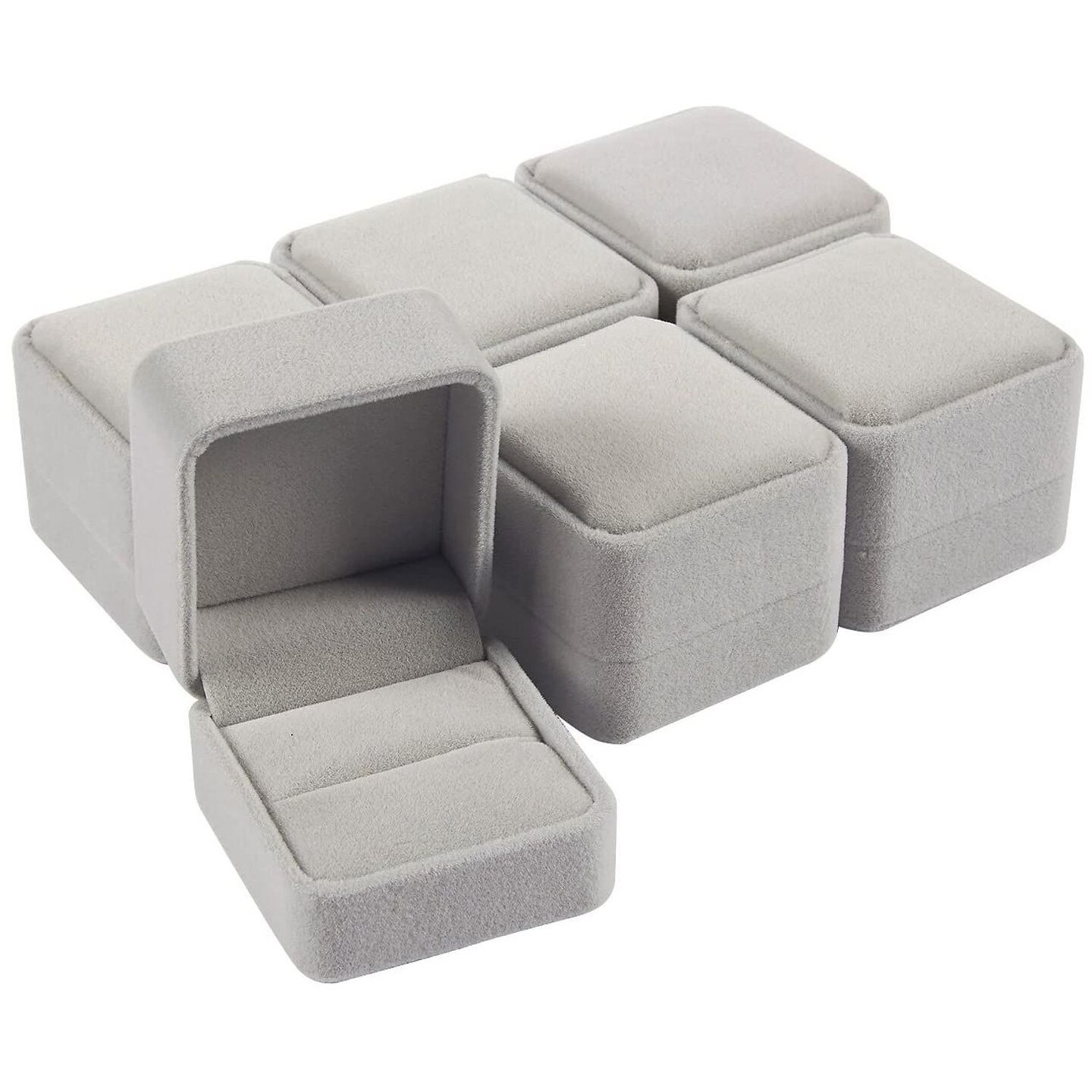 6-Pack Ring Boxes for Jewelry Gifts - Individual Velvet Jewelry Boxes - Ring Gift Box Set for Proposal, Engagement, Wedding, and Presentation - Grey, 2.5 x 1.7 x 2 Inches
