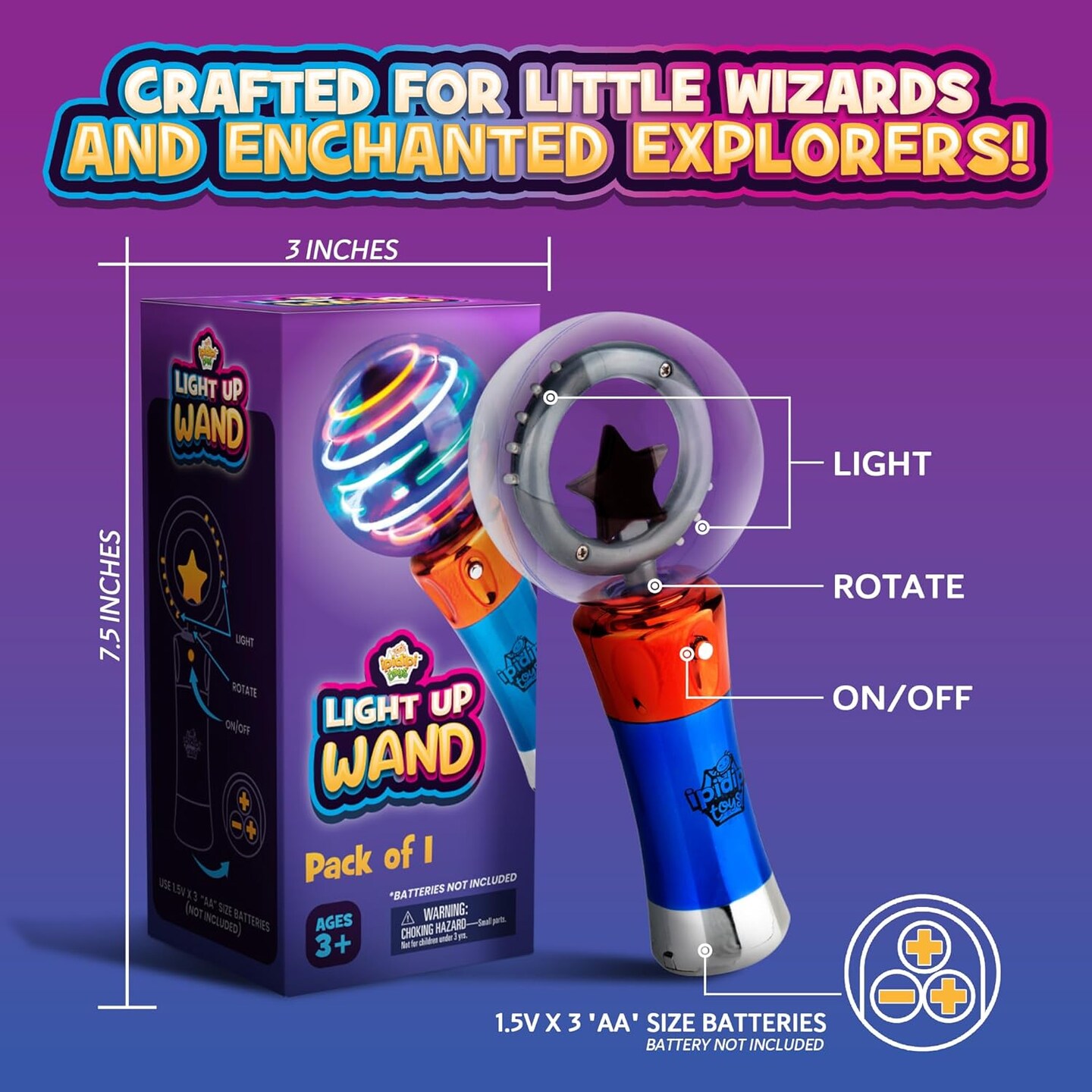 TOYS Spinning Light Up LED Wand for Kids, Magic Ball Spinner, Party Entertainment