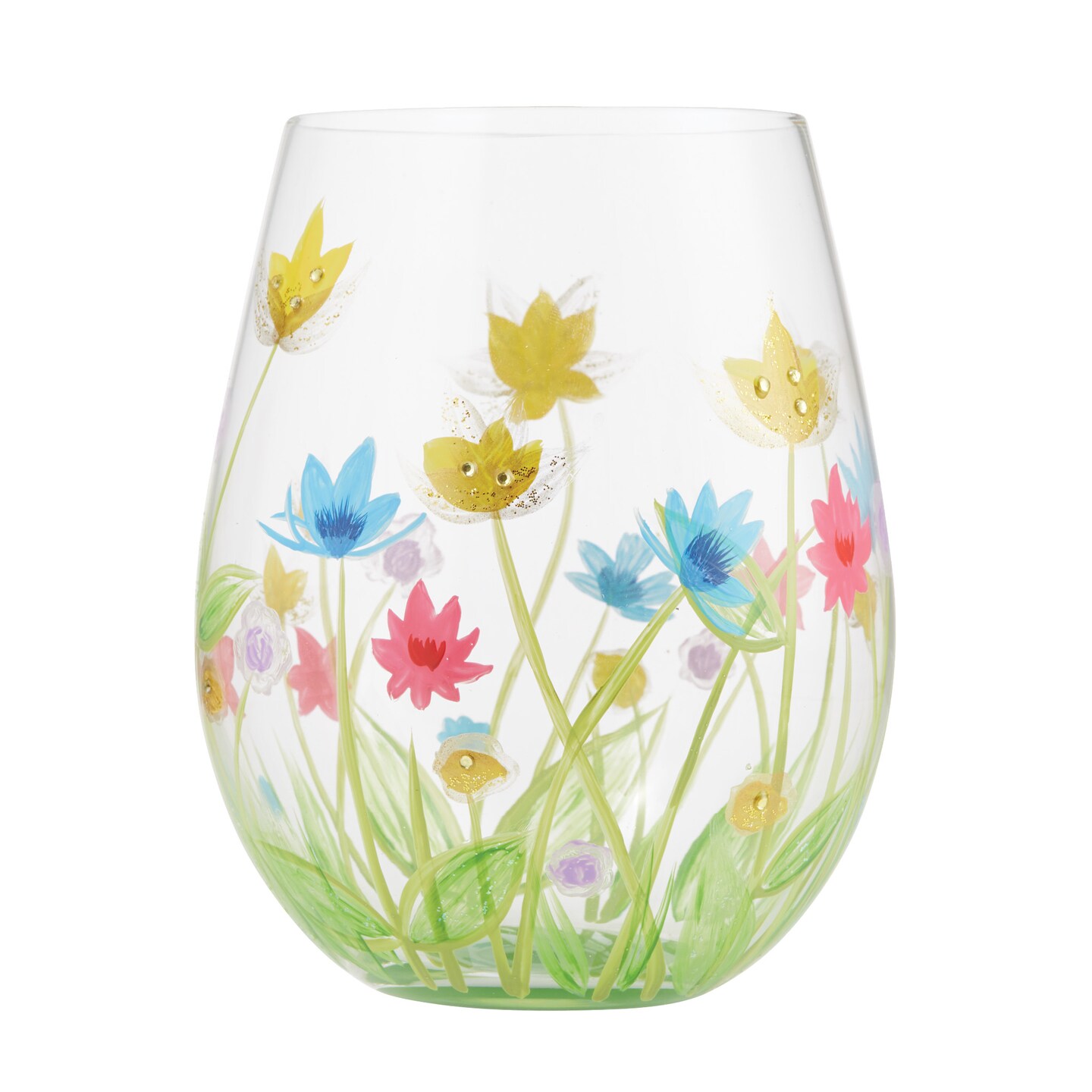 Lolita Stemless Field of Dreams Stemless Hand Painted Wine Glass