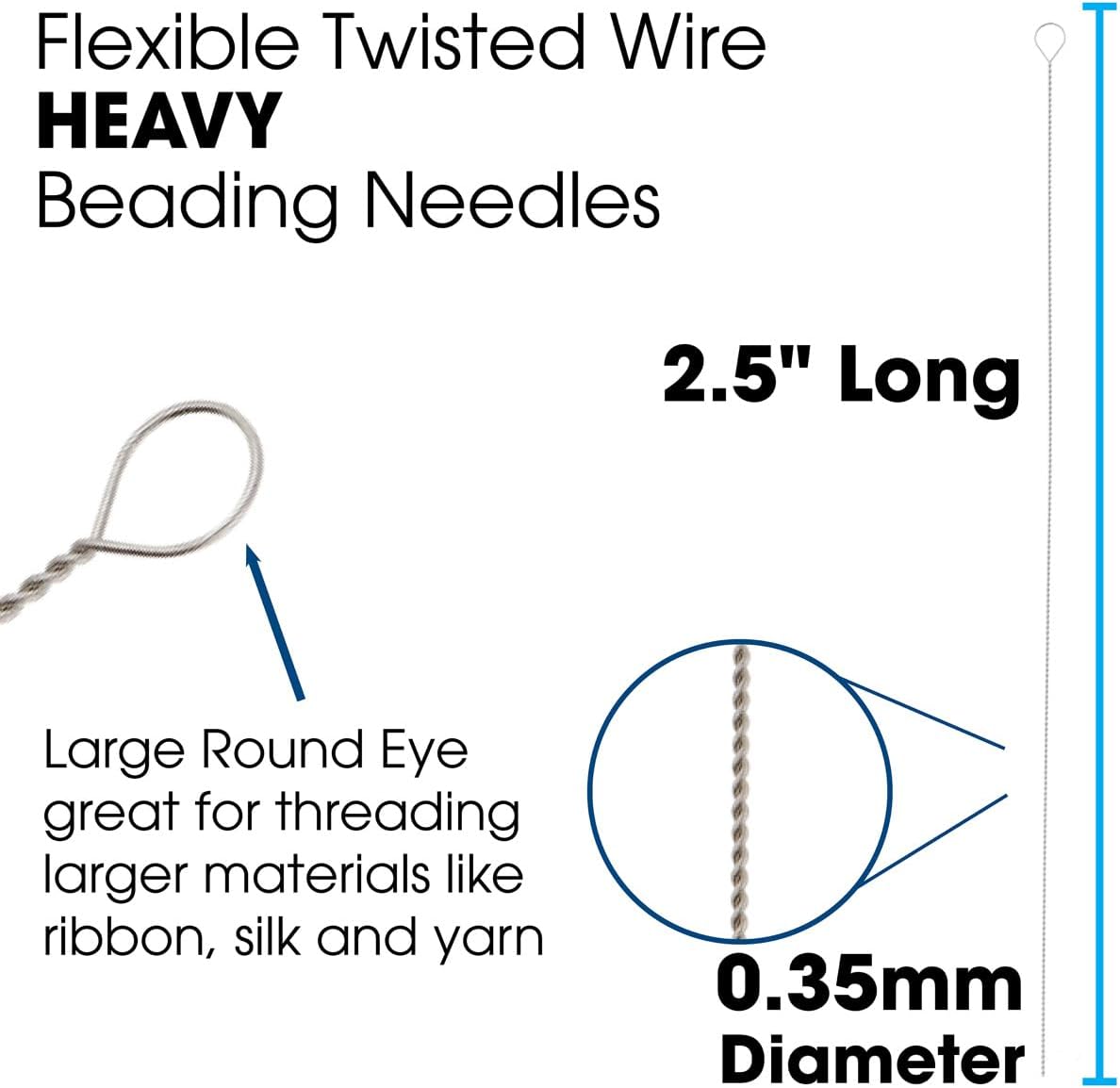 Basic Elements Twisted Wire Needles &#x2013; Heavy Flexible Beading Needle, Pack of 10 &#x2013; Large Round Eye and Easy to Thread &#x2013; Collapsible Eye Holds Threads &#x2013; Use for Pearl Knotting and Silk Cord