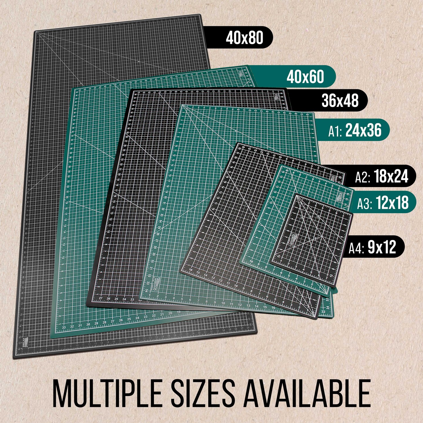 24&#x22; x 36&#x22; Green/Black Professional Self Healing 5-Ply Double Sided Durable Non-Slip Cutting Mat Great for Scrapbooking Quilting Sewing Arts Crafts